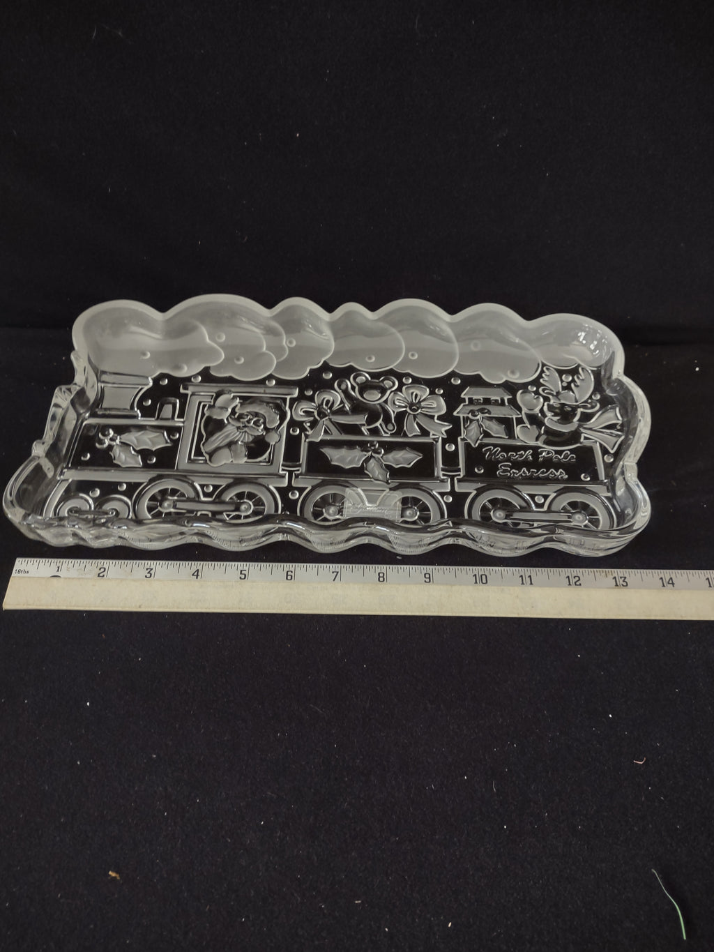 Vintage Christmas Gorham Santa North Pole Express Crystal Server (Lot 3759)