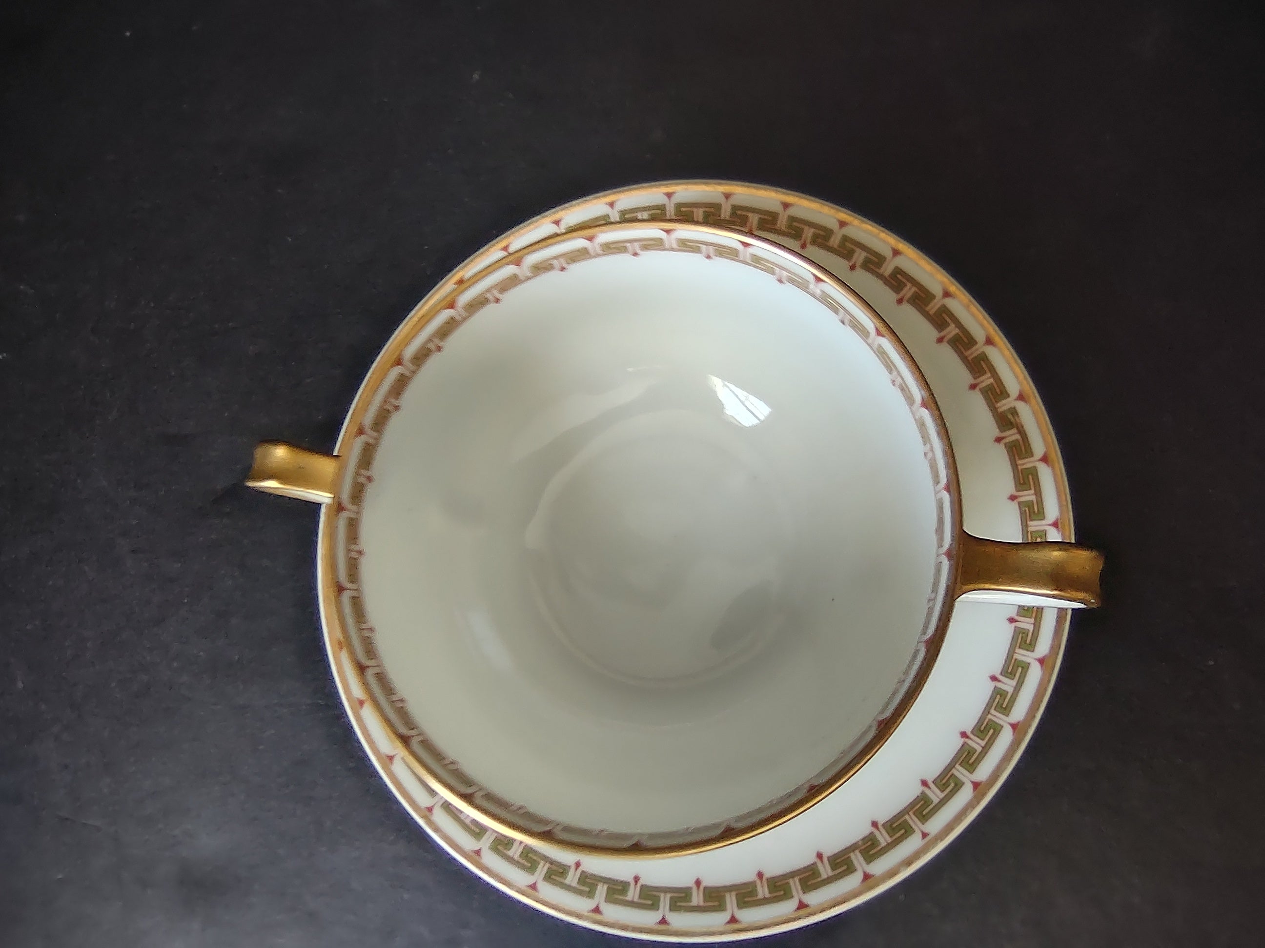 Haviland Limoges Bouillon Cup and Saucer Green Red Design (lot 1063)