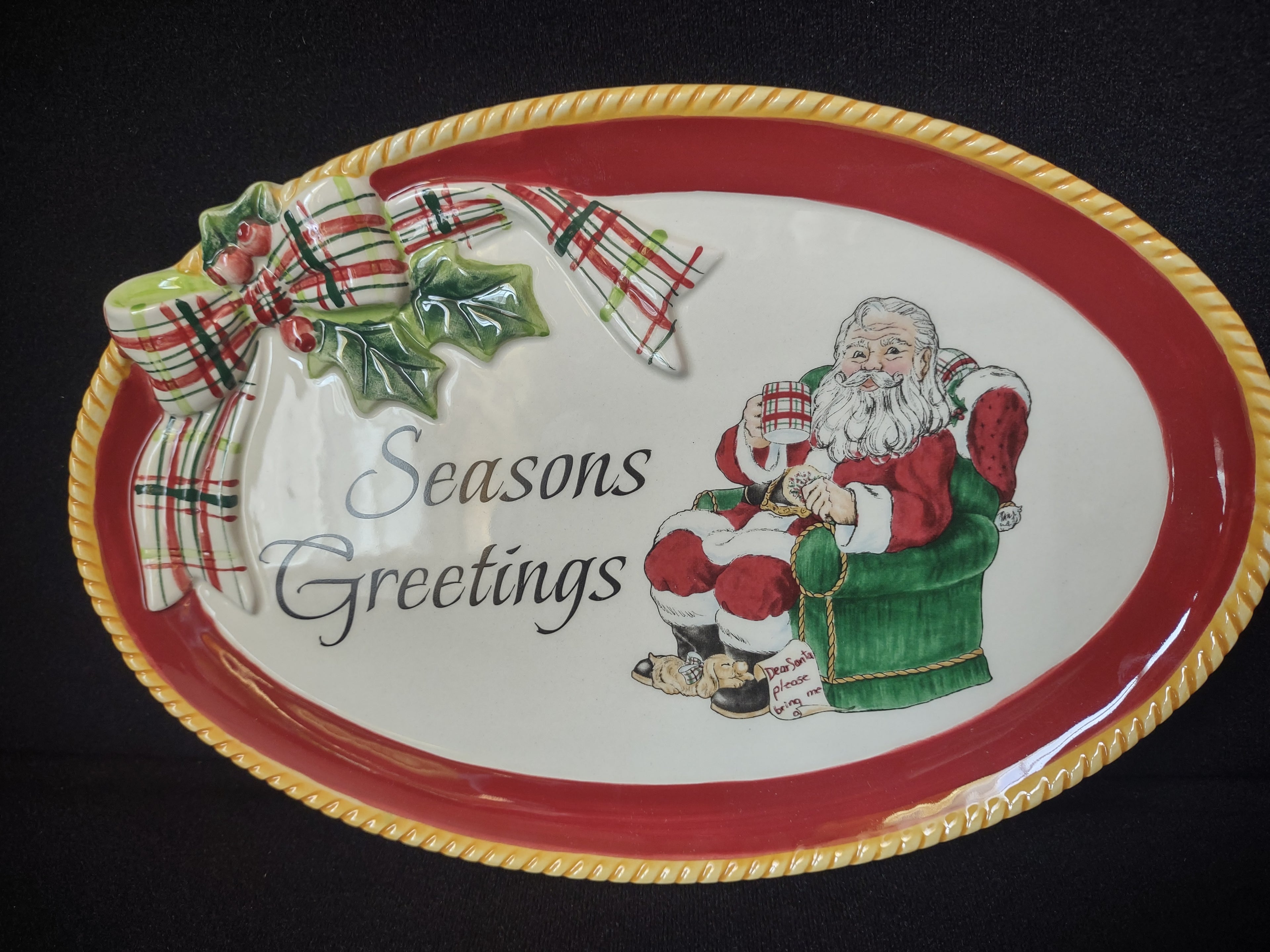 Christmas Fitz and Floyd Seasons Greetings Santa Serving Tray Platter (lot 1524)