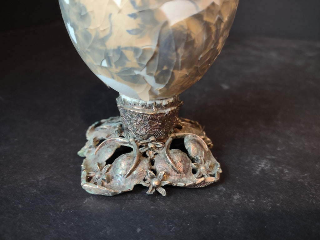 Vintage 4" Easter Egg on Metal Foot Blue Flower Design (lot 5343)