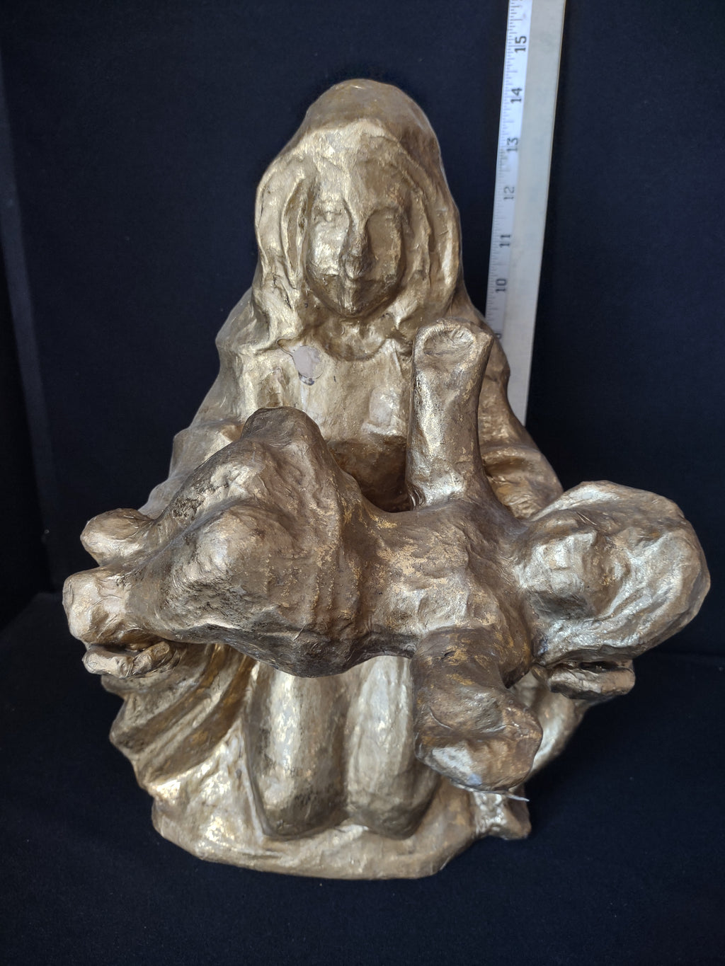 Christmas Paper Mache Joseph Mary Baby Nativity Golden Color 16" (lot 2183)
