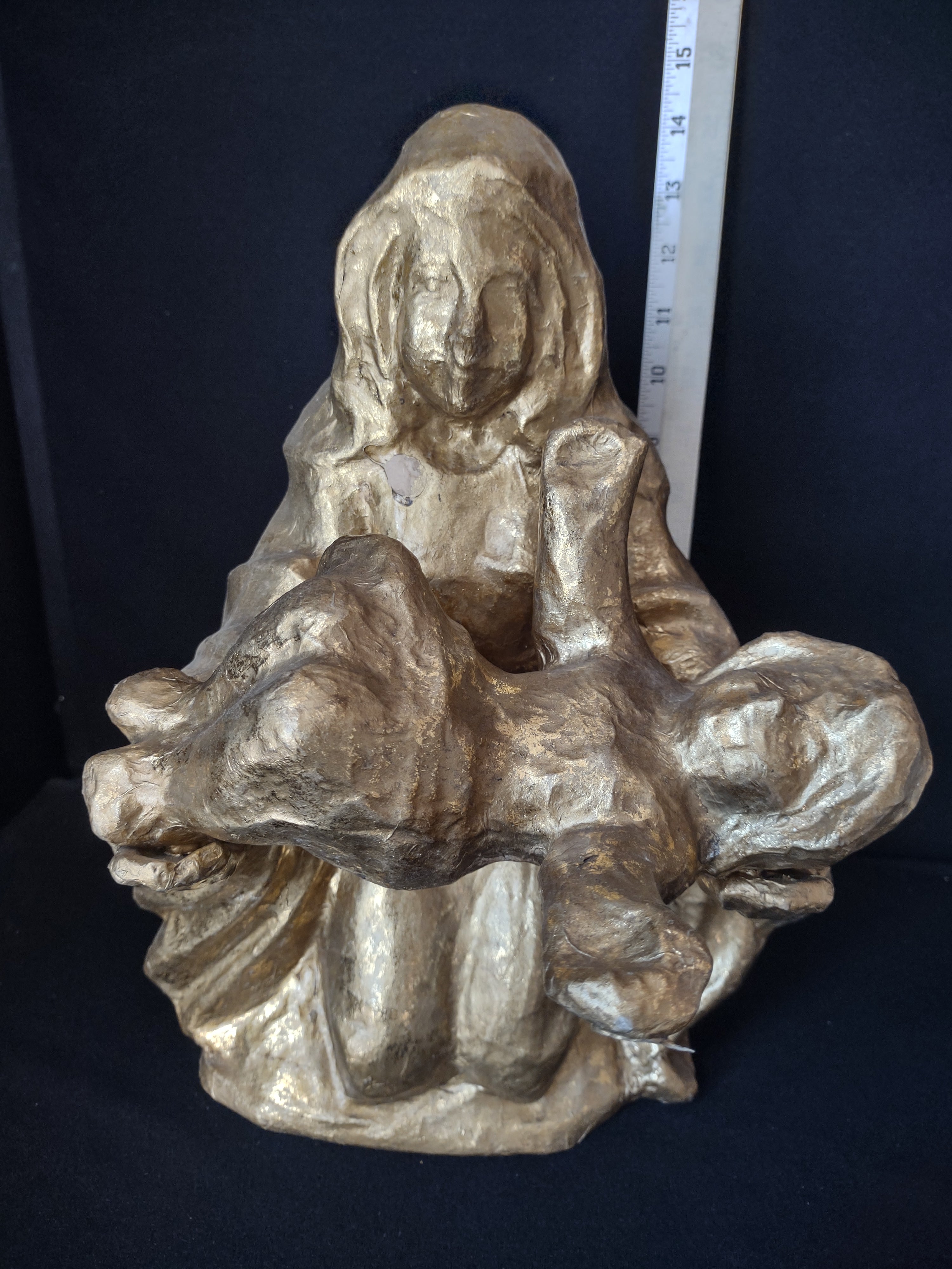 Christmas Paper Mache Joseph Mary Baby Nativity Golden Color 16" (lot 2183)