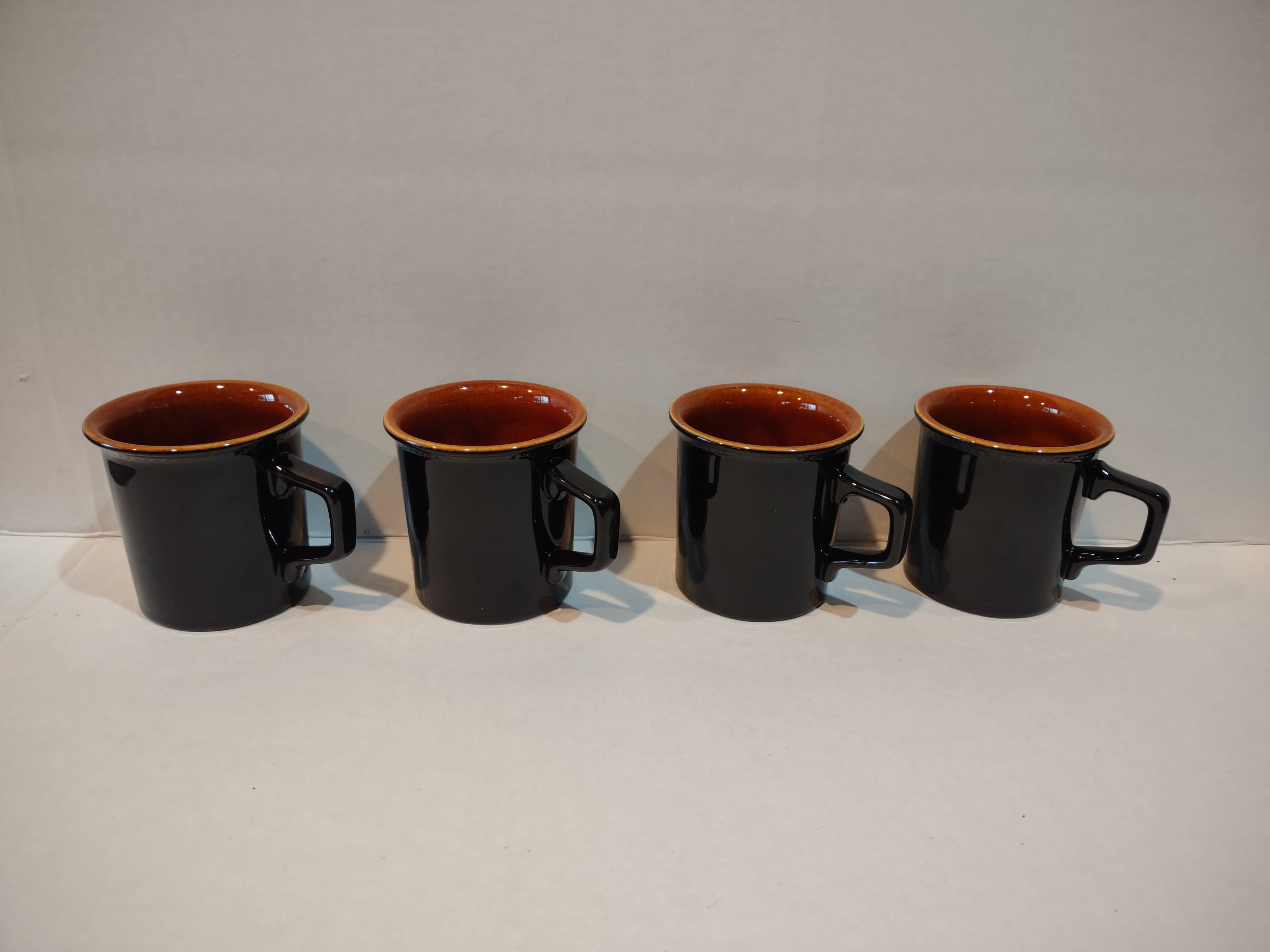 Vintage MCM Ironstone Amber Octagon Teacup/Mug x 4 Oven Proof USA (lot 5008)