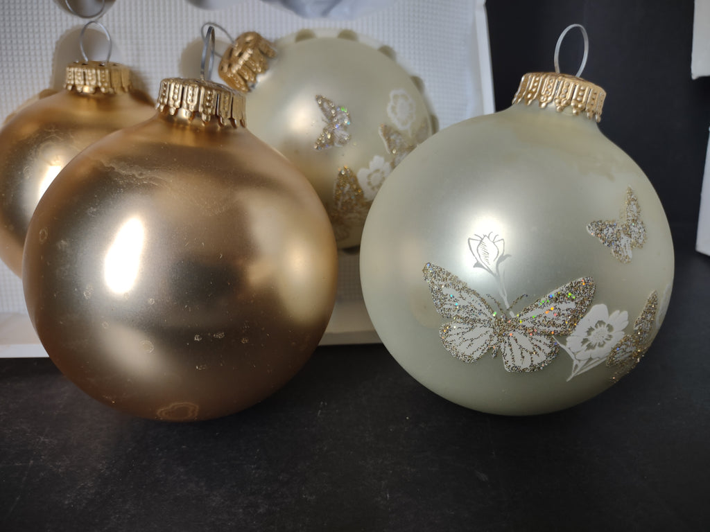 Vintage Christmas Set 6 Glass Ornaments Krebs 3" Butterfly Golden (lot 1434)