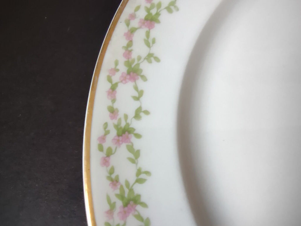 GDA Limoges France 4 x Salad Plate Gold Trim Pink Rose Garland (lot 553)