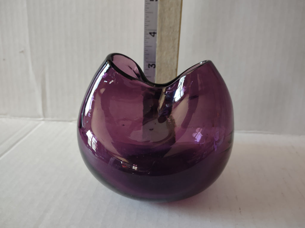 Vintage Blown Two Flower Vase Amethyst Purple 3" Tall MCM (lot 5394)