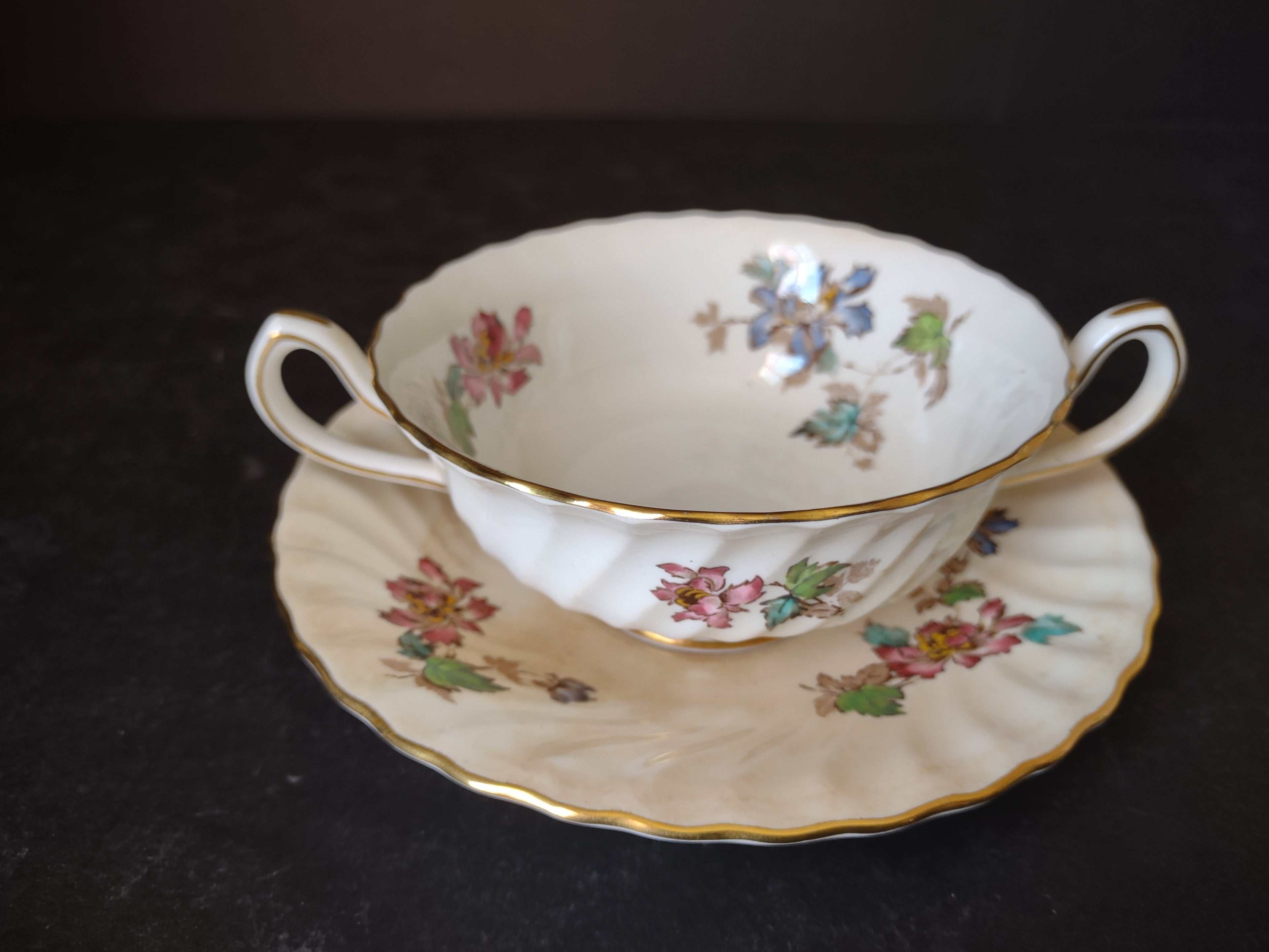 Vintage Minton England Bone Vermont Bouillon Cup with Liner IMPERFECT (lot 5464)