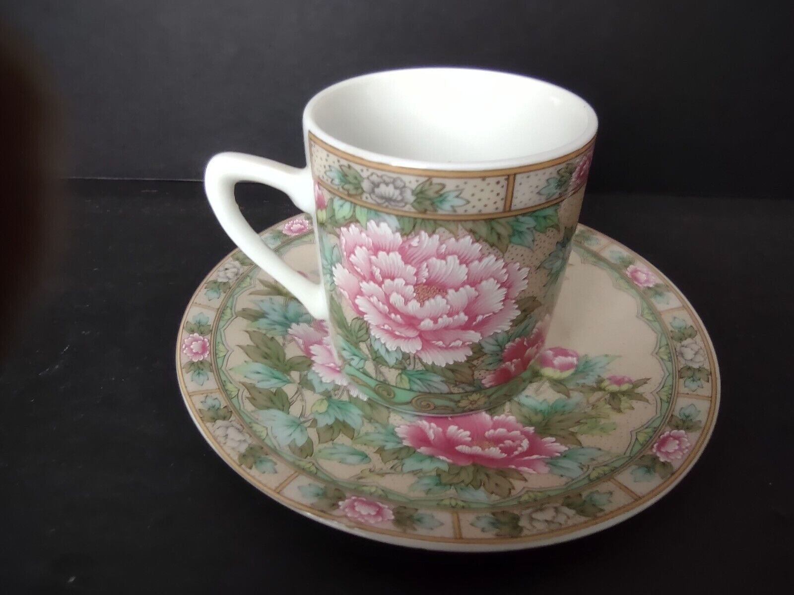 Vintage Demitasse Cup Lefton Pink Peony Flower (lot 522)