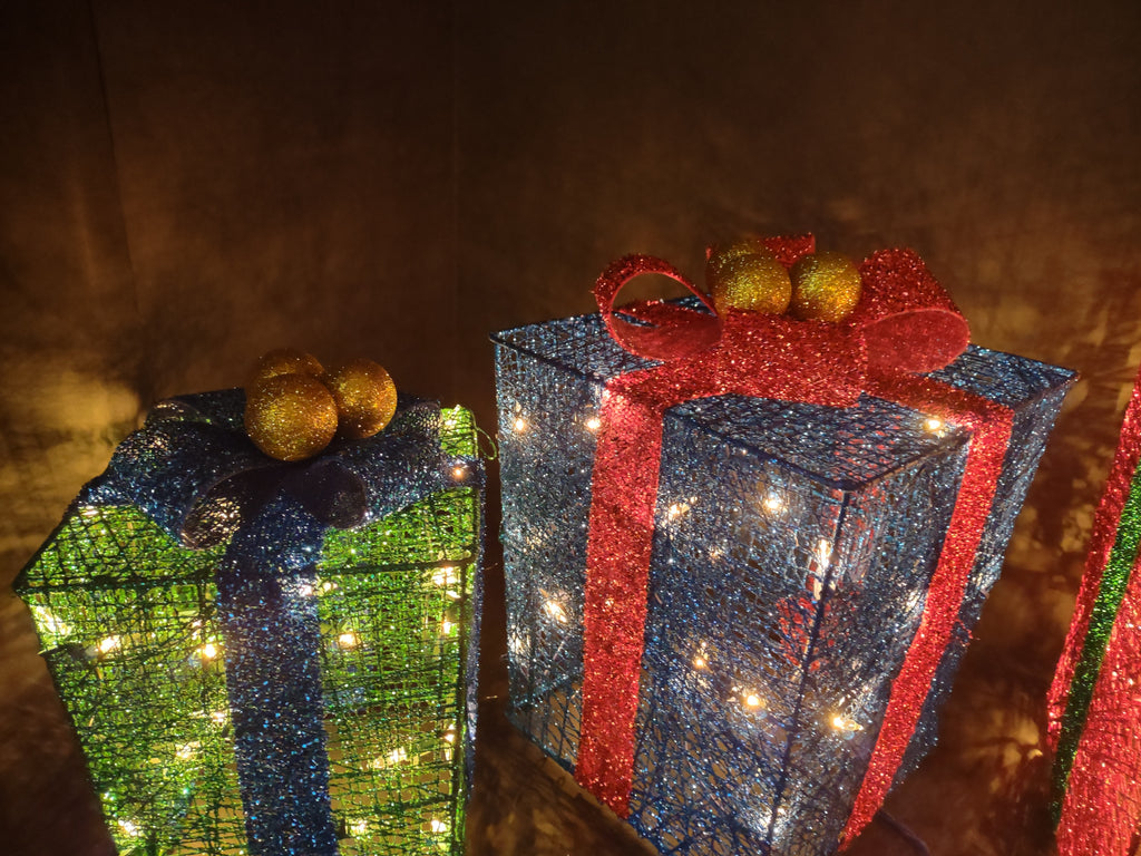 Christmas 3 Gift Box Set 100 Lights Sisal Multi-Color (lot 1391)