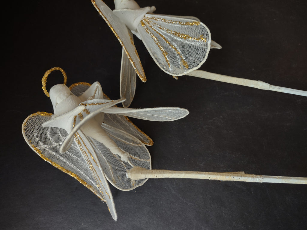 Christmas Decorations Gold Ting Ting Angels Iced Crystal Twigs (lot 1456)