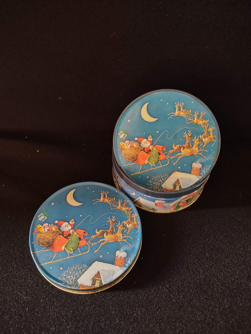 Vintage Christmas Coaster Set Of 6 Metal Tin Jasco Hong Kong (Lot 4805)