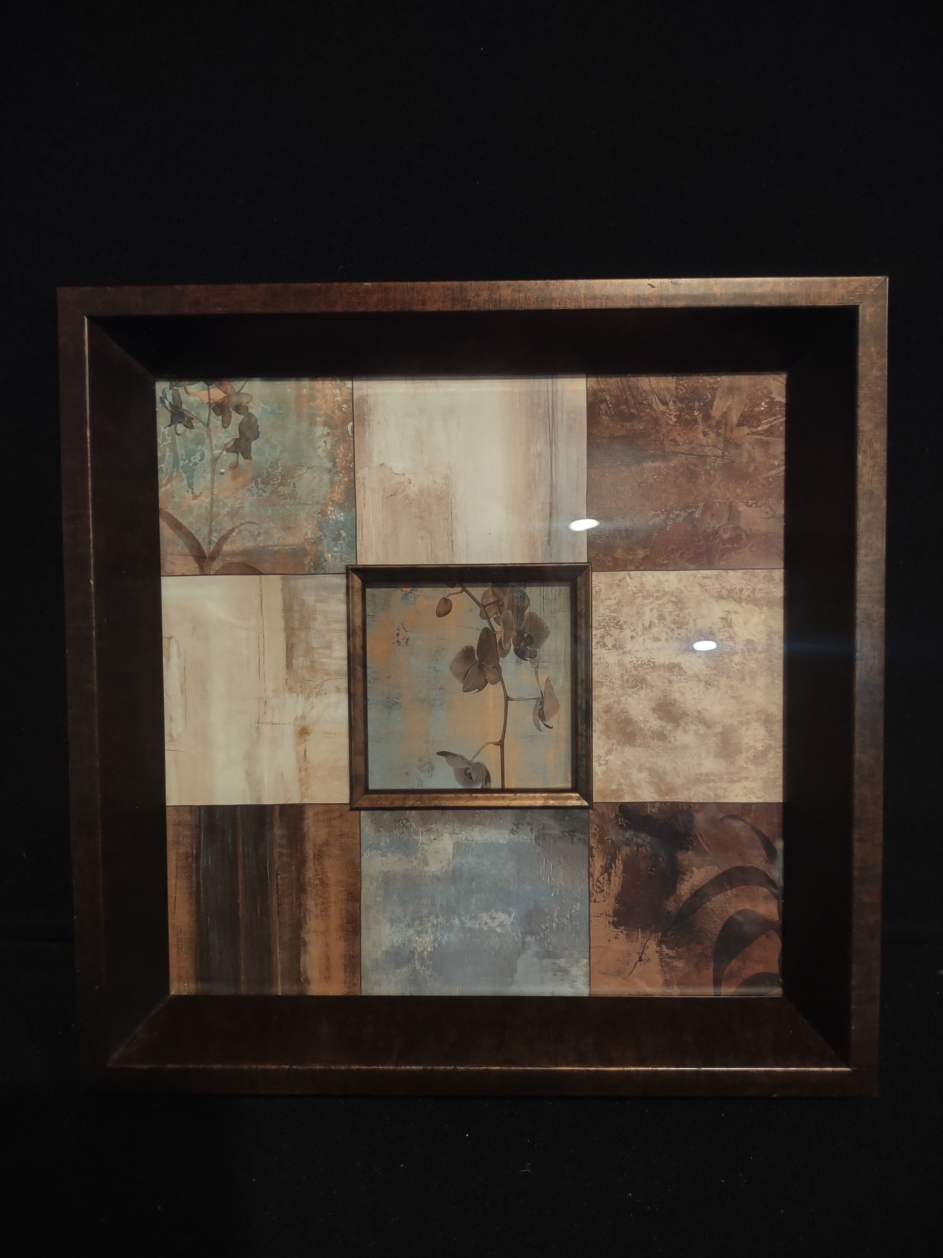 Orchid Brown Green Design Squares Picture (lot 2509c)