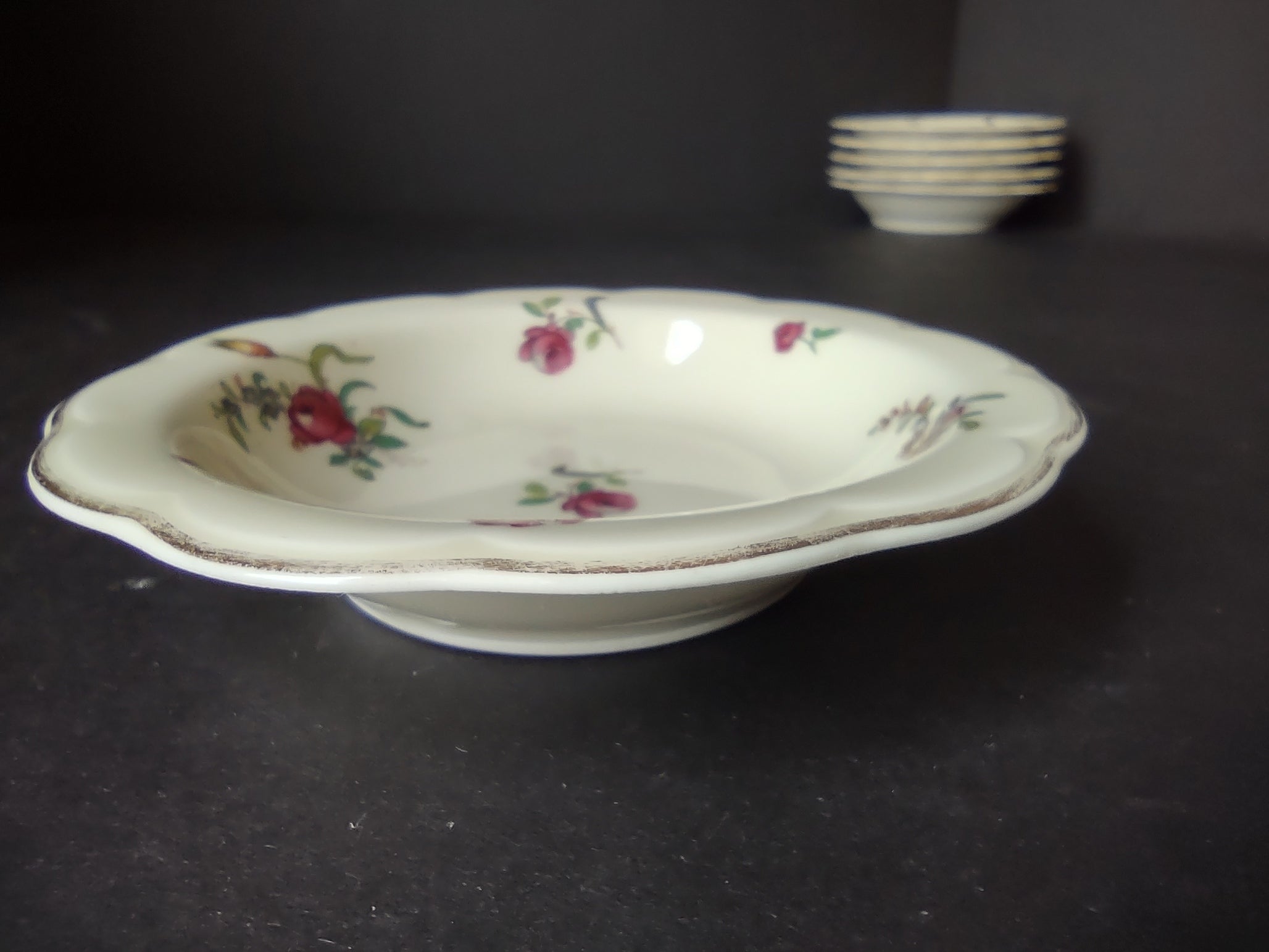 Haviland Limoges 6 x Small 5" Cranberry Bowl Peony Flower Cream Color (lot 924)