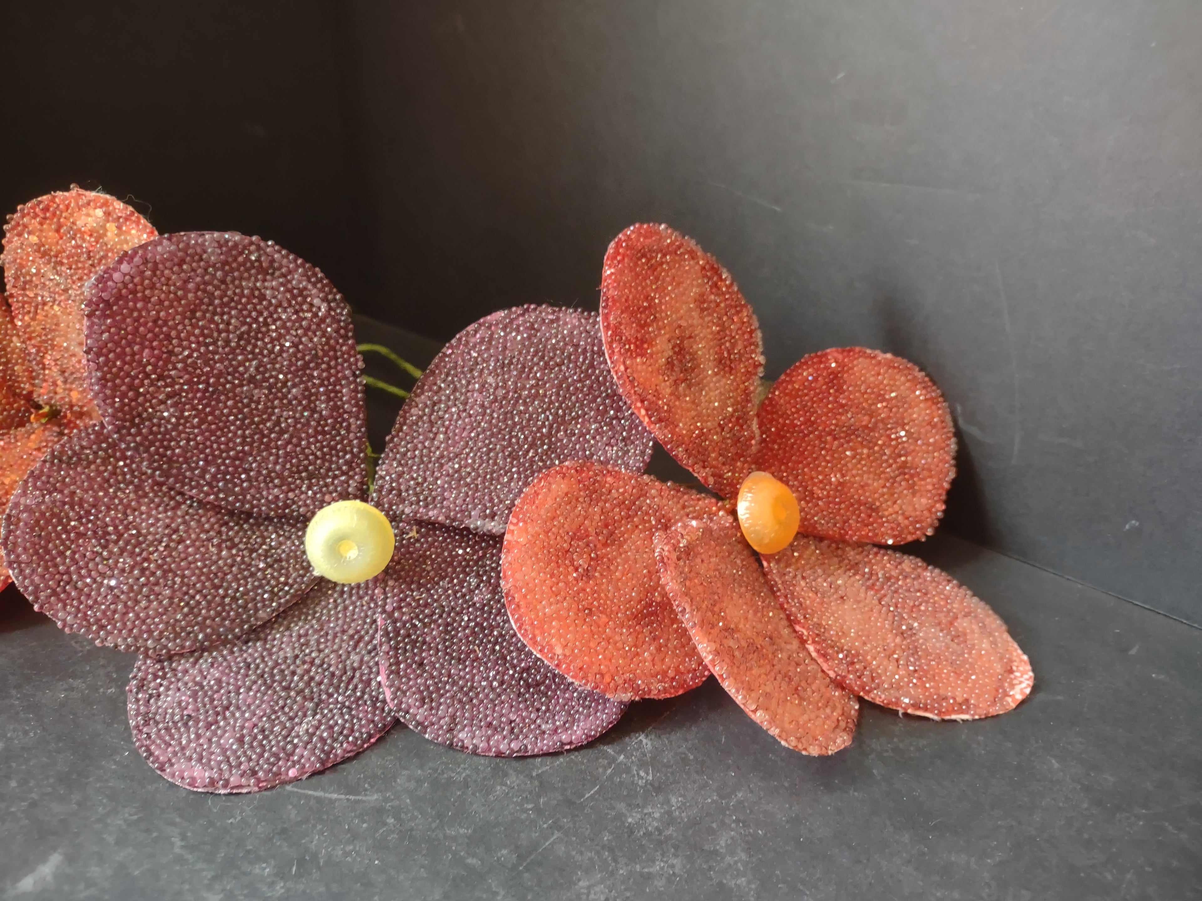 Vintage Bead Seed on Silk Flower x 4 Red Purple (lot 3024)