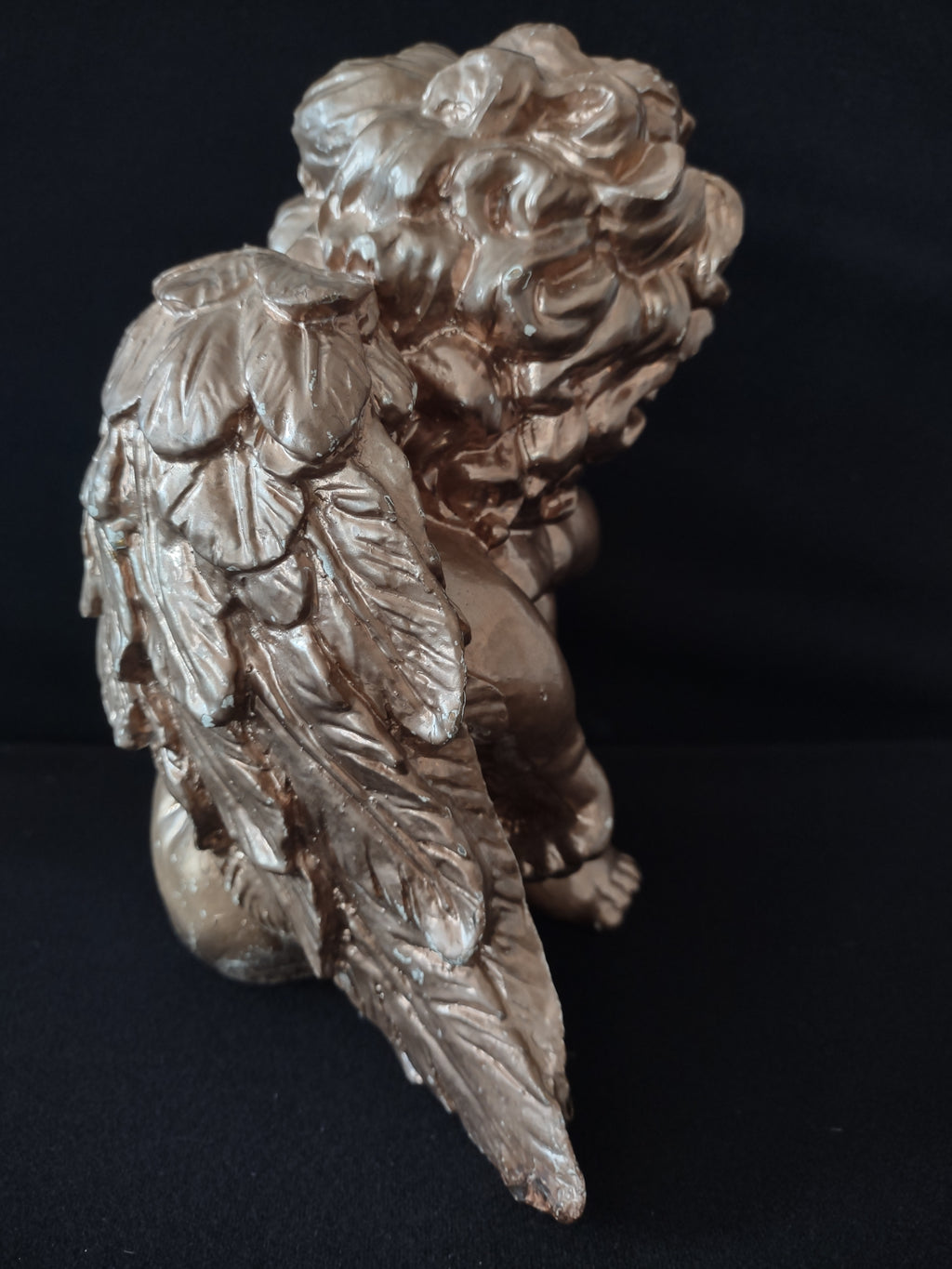 Angel Cherub Bronze-Color 9" Scratched Paint Polyresin (lot 3230)