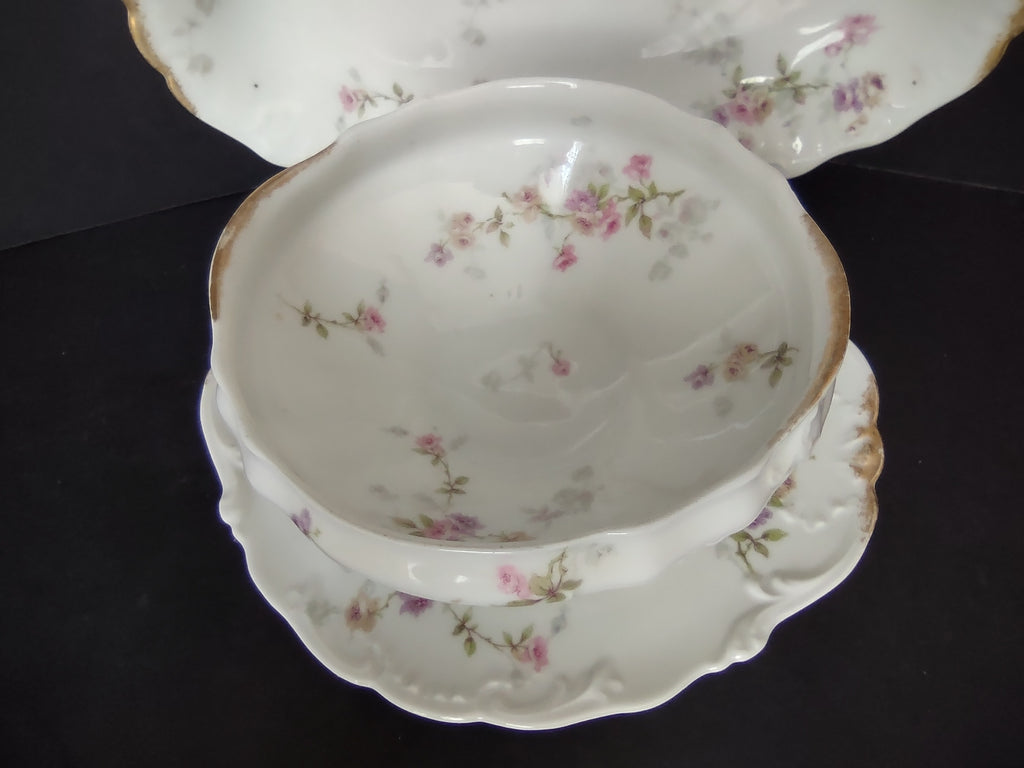 Haviland Limoges Set 2 Serving Bowl PlatterPink Purple Yellow Rose (lot 840)