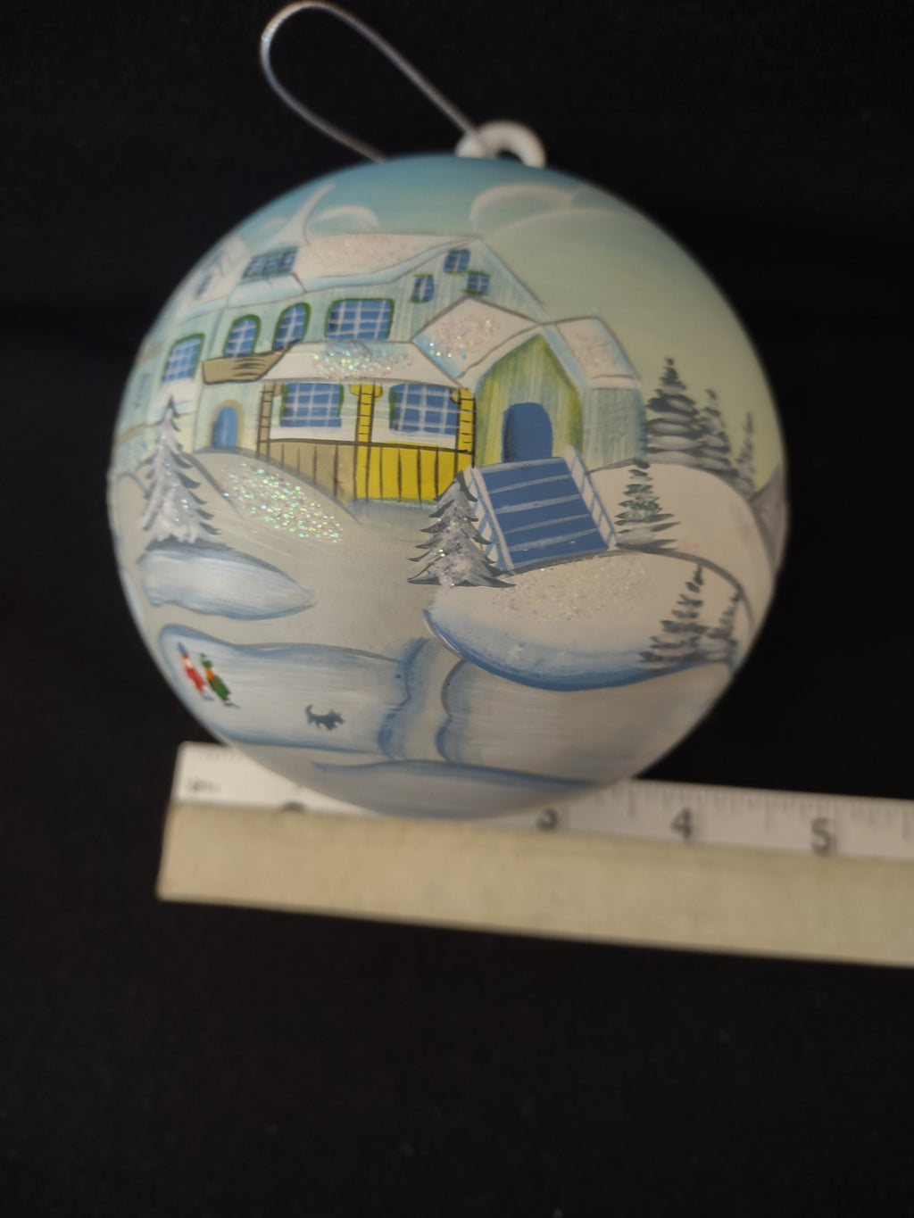 Christmas Glass Ornament House Snow Pine Tree Winter Scene (Lot 4165)