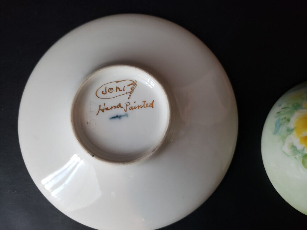 1870-1945 Vintage KPM Germany Teacup & Saucer Yellow Rose Green Design (lot 653)