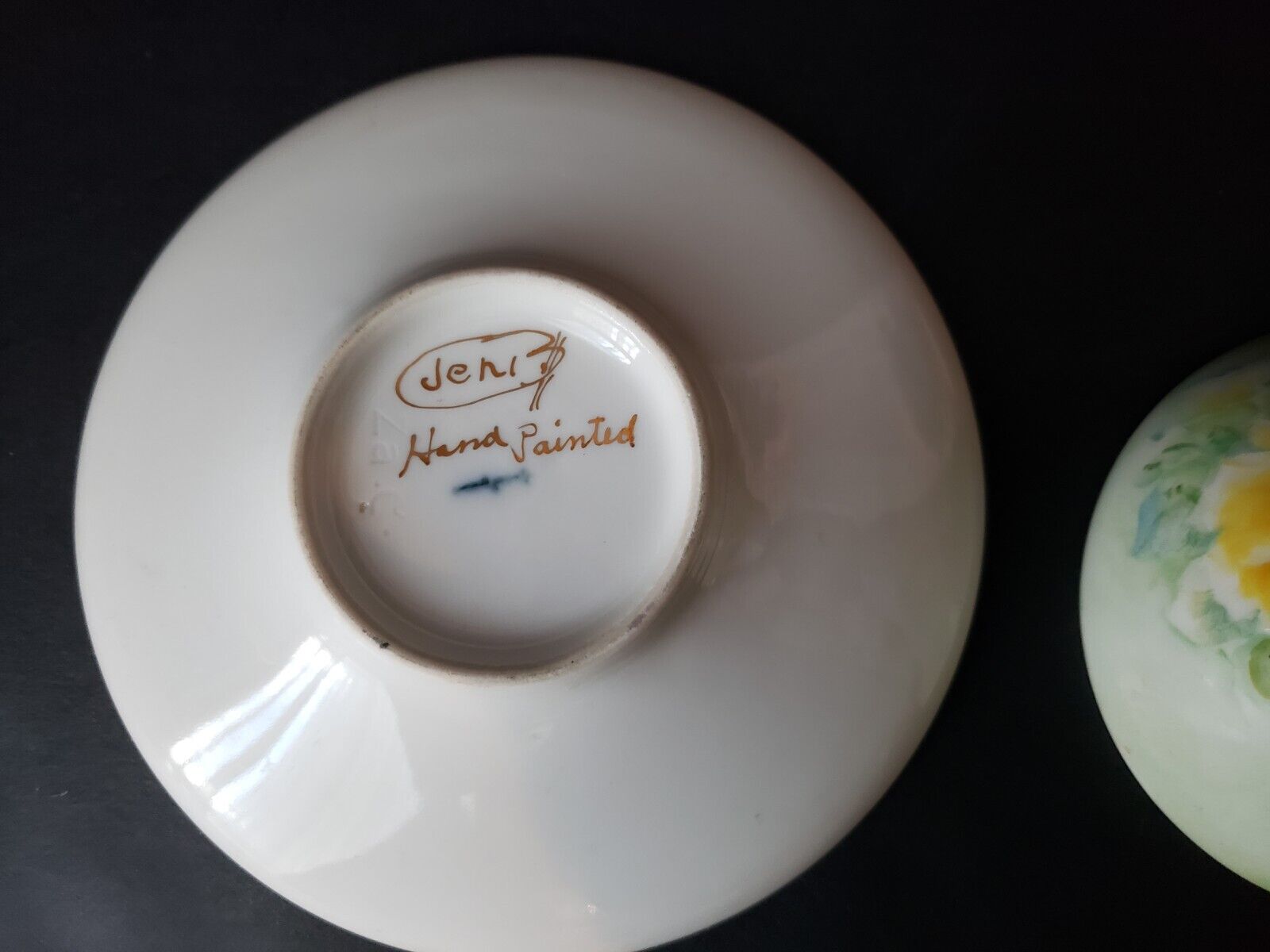 1870-1945 Vintage KPM Germany Teacup & Saucer Yellow Rose Green Design (lot 653)