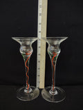 Vintage Lenox Christmas Holiday Ribbon 7" Taper Glass Candle Holders (Lot 3835)
