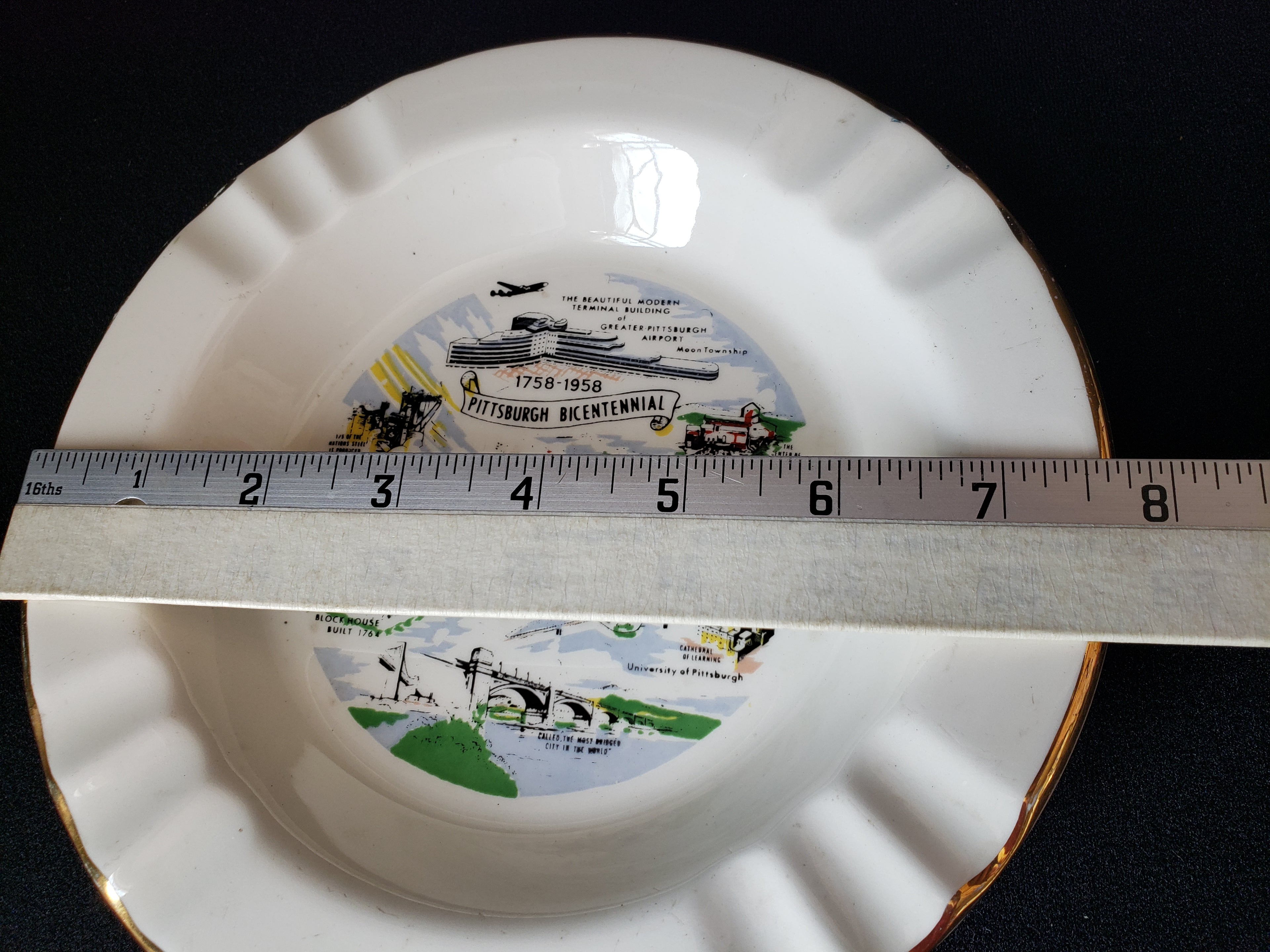 Vintage Ashtray Pittsburgh Bicentennial 8" USA 22 k Gold (lot 2159)