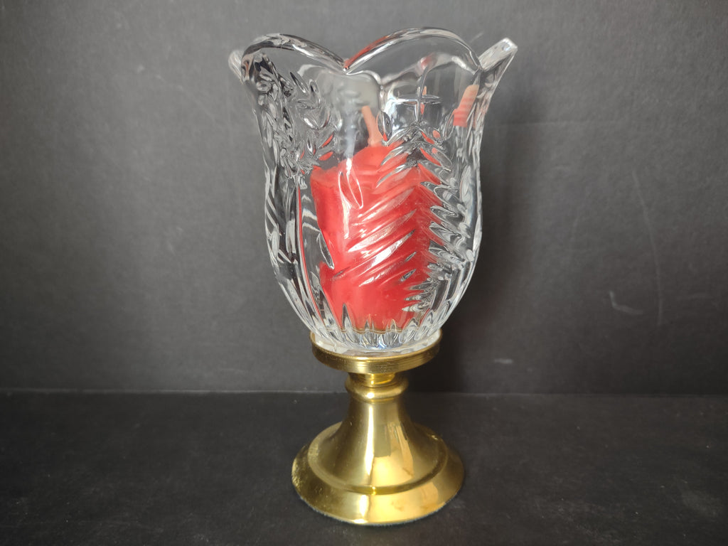 Christmas Hurricane Mini Candle Holder Crystal Brass Base (lot 2723c)