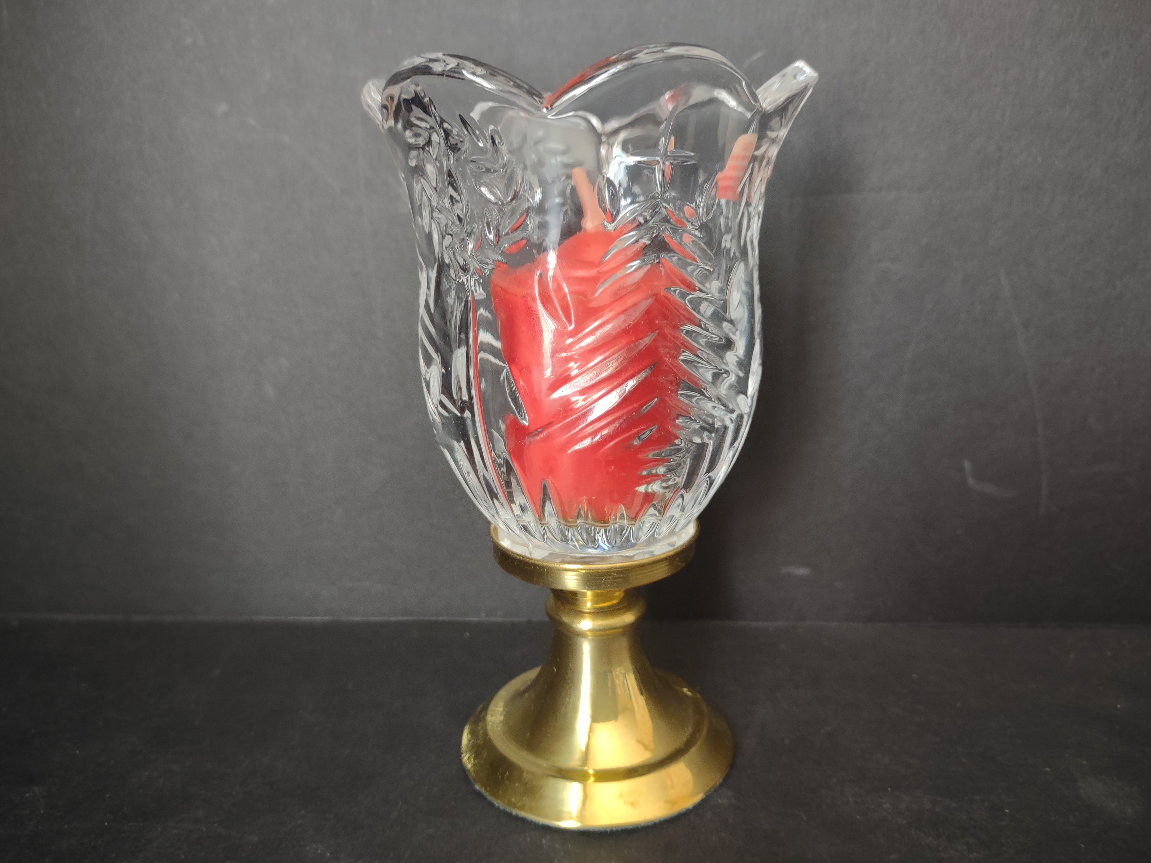 Christmas Hurricane Mini Candle Holder Crystal Brass Base (lot 2723c)
