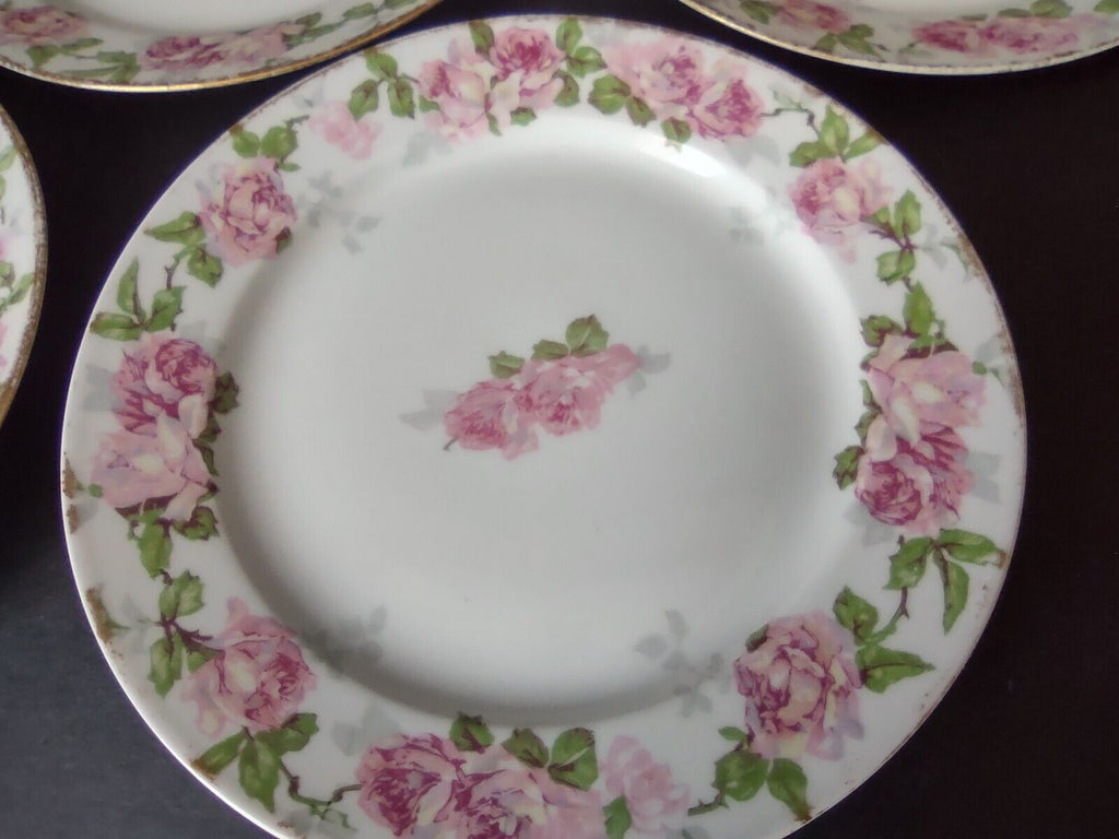 5 x PL Redon Limoges France Large Rose Dessert Plate Gold Trim 7-3/8" (lot 489)