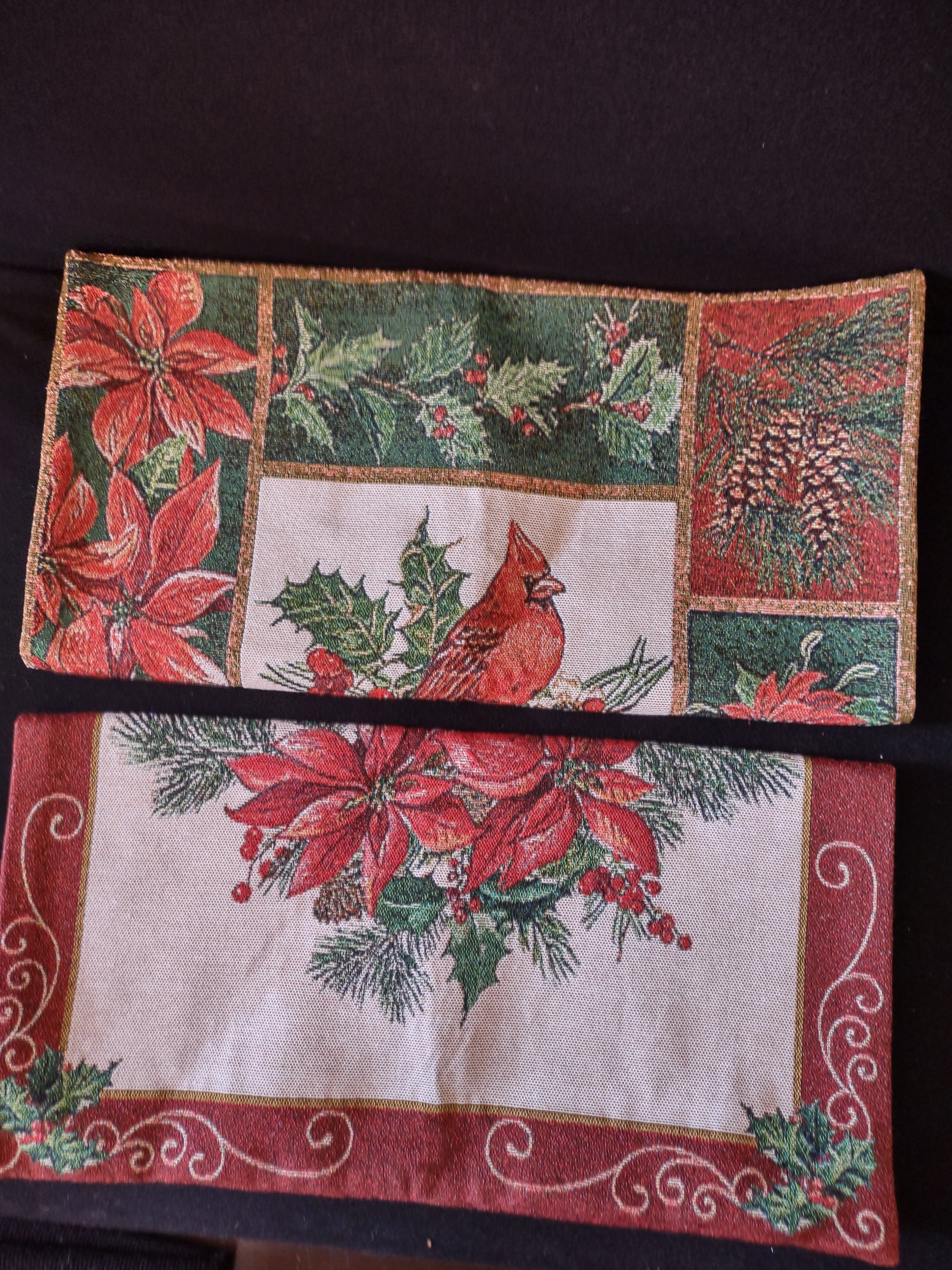 Tapestry 17" Zipper Christmas Pillow Cover set of 2 Cardinal Poinsettia (Lot4815
