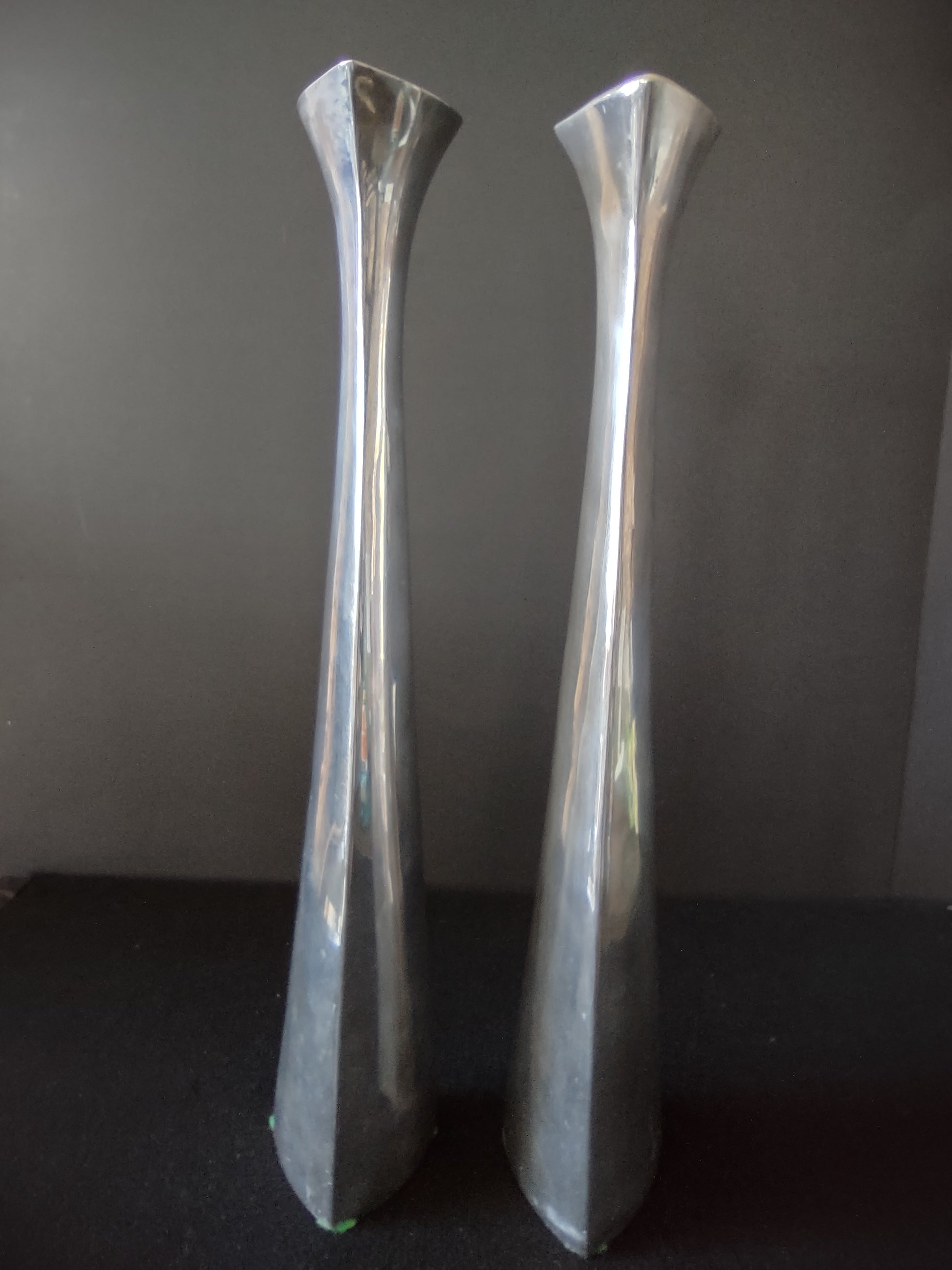 Vintage Mann Pewtertone 14.5" Candle Stick Set Of 2 MCM (Lot 5729)
