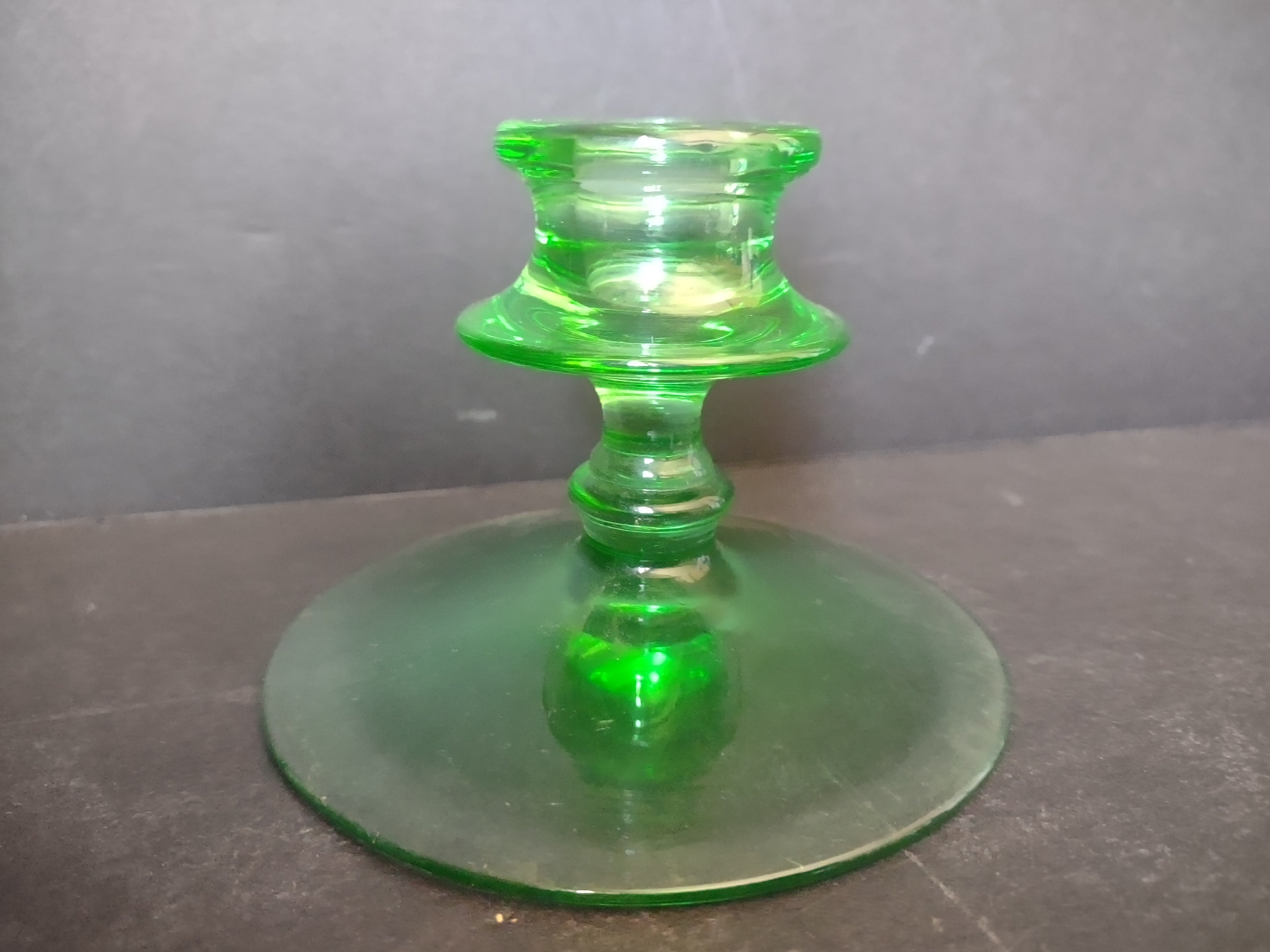 Uranium Vaseline Glass Glows Green Candle Holder (lot 2711)