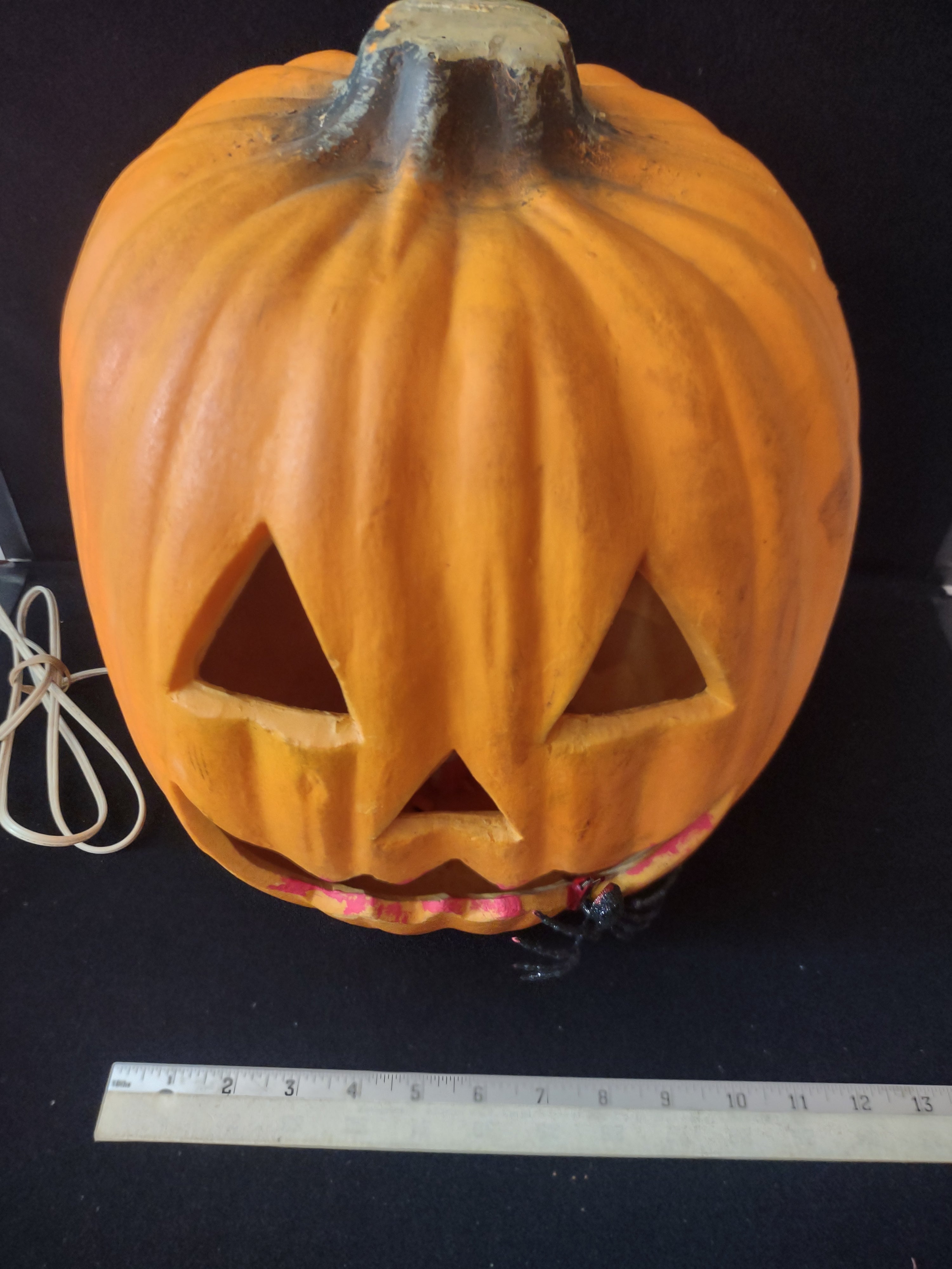 Vintage Lighted On/Off Switch Foam Pumpkin With Spider (Lot 3501)