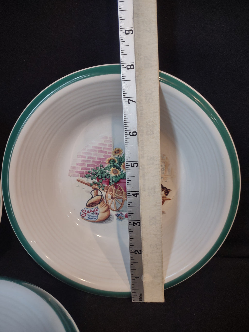 Vintage Century Stoneware CAT NAP 8" Soup Bowl x 3 Flowers Wagon (lot 2851c)