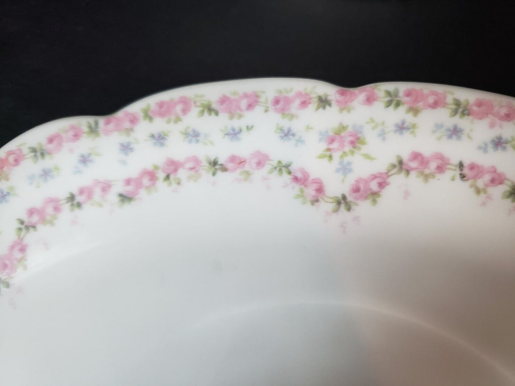 JP France Gravy Boat Gold Trim Double Rose Garland Blue Pink Flower (lot 646)