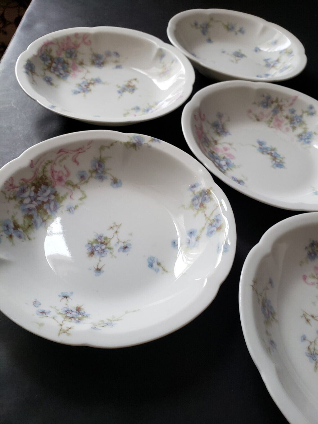 Haviland Limoges France 5 x Bowl 5" Gold Trim Pink Blue Forget Me Not (lot 573)