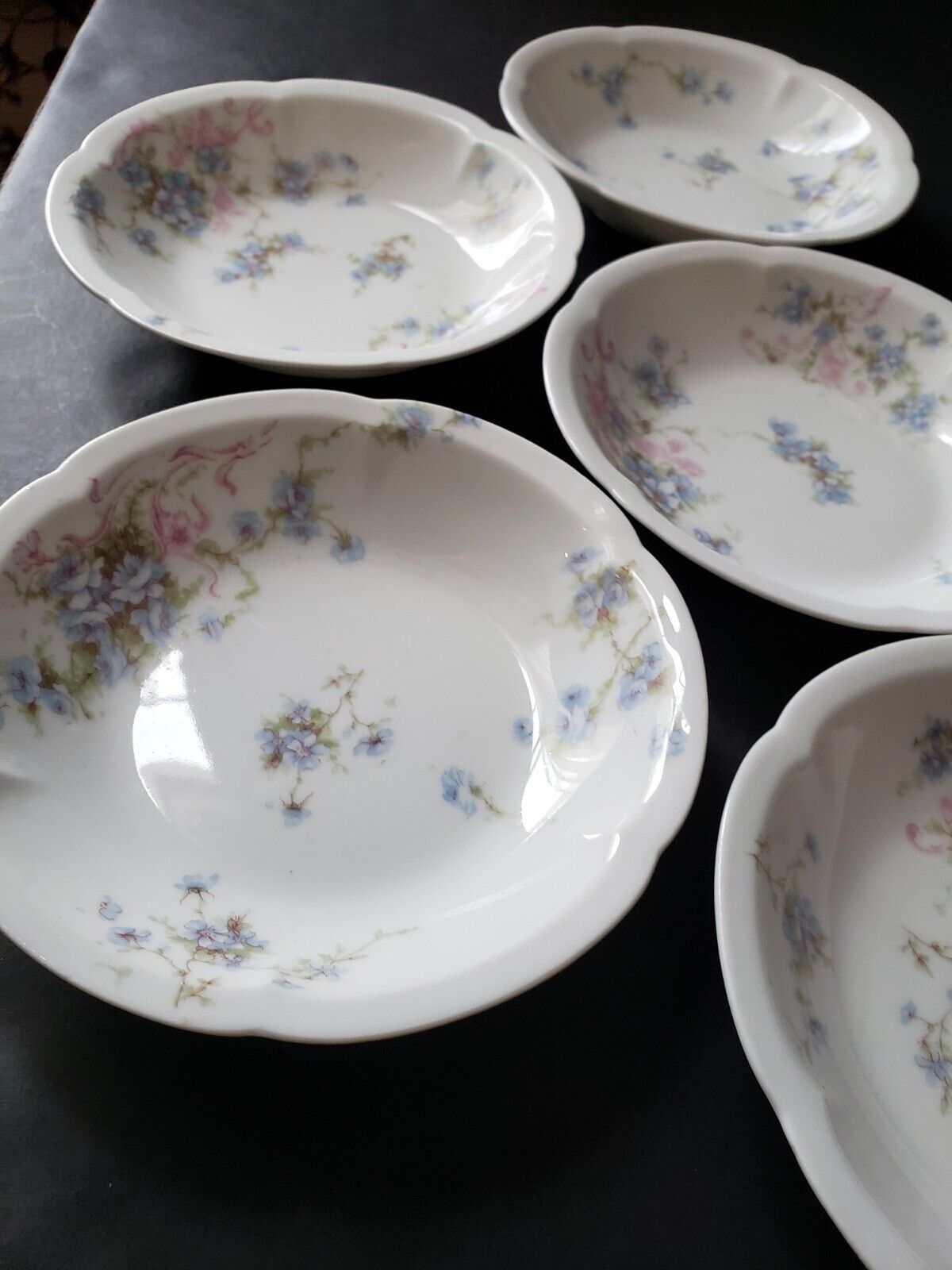 Haviland Limoges France 5 x Bowl 5" Gold Trim Pink Blue Forget Me Not (lot 573)