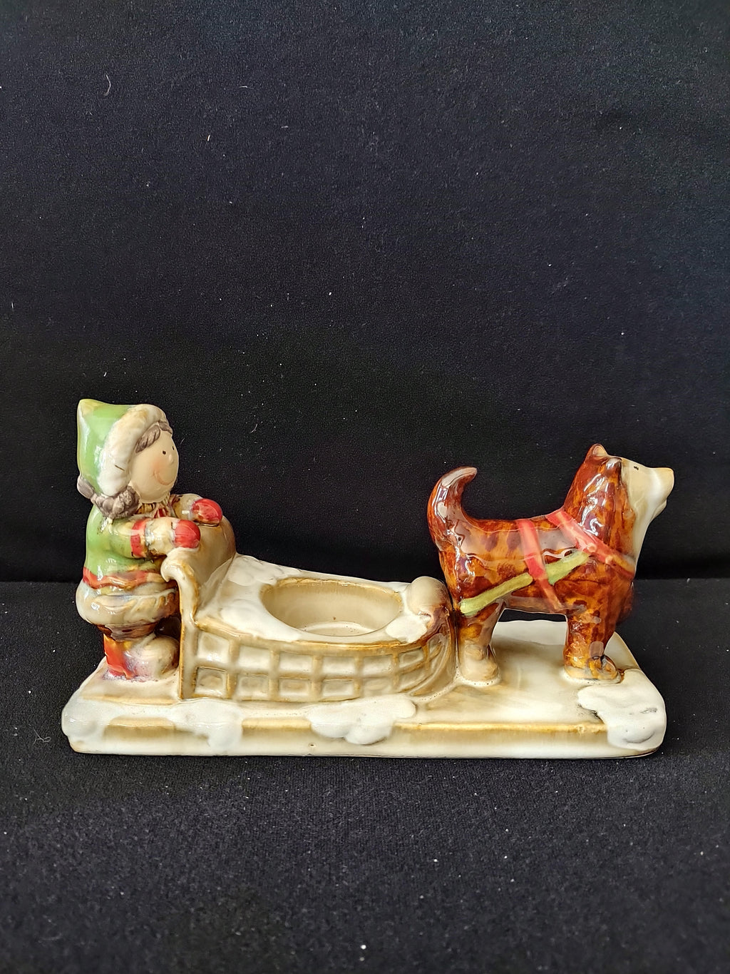 Vintage Yankee Candle Eskimo Girl Dog Sled Tea Light Candle Holder (Lot 3647)