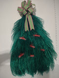 Handmade Ribbon Green Christmas Tree w/ Red Truck Flat Hang on Wall 24" lot 1296