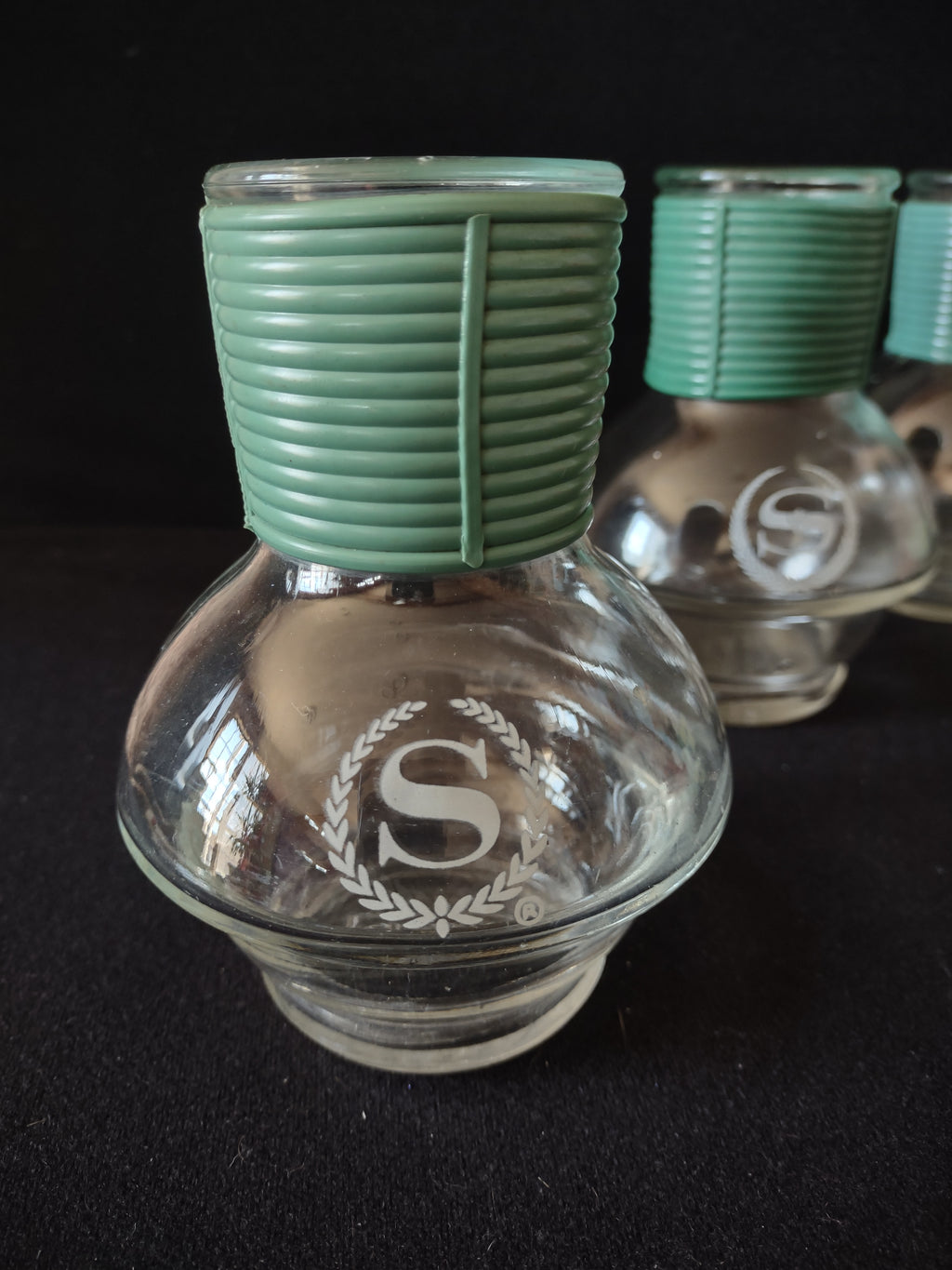 Vintage Hottle Carafe Clear Glass x 2 NO Lid Glasbake Letter S (lot 5251)
