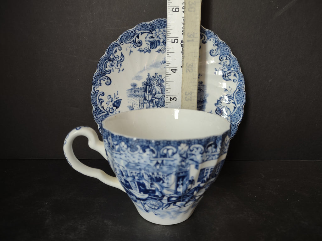 Vintage Ironstone Coaching Scenes Johnson Bros Teacup Saucer x 2 (lot 5560)