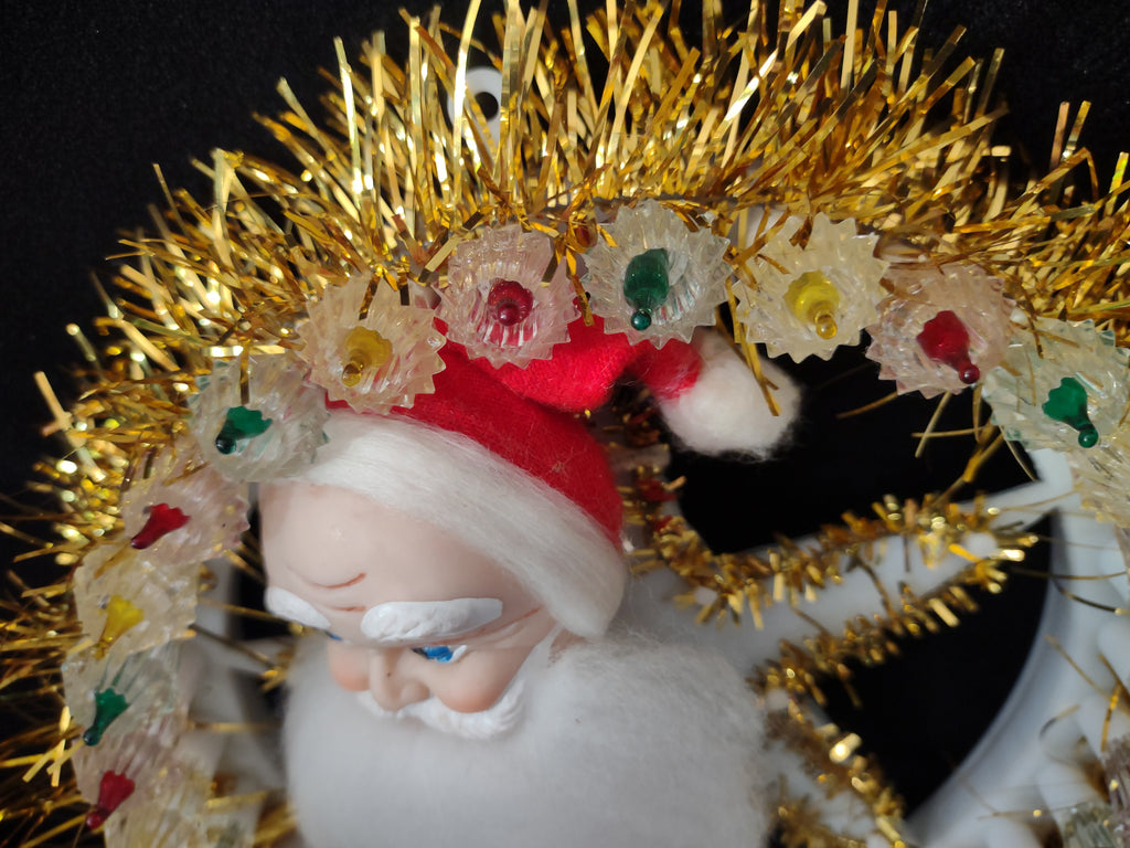 Vintage Christmas Rotating Lite Santa Plaque 30 Rotating Lights 7" (lot 3232)