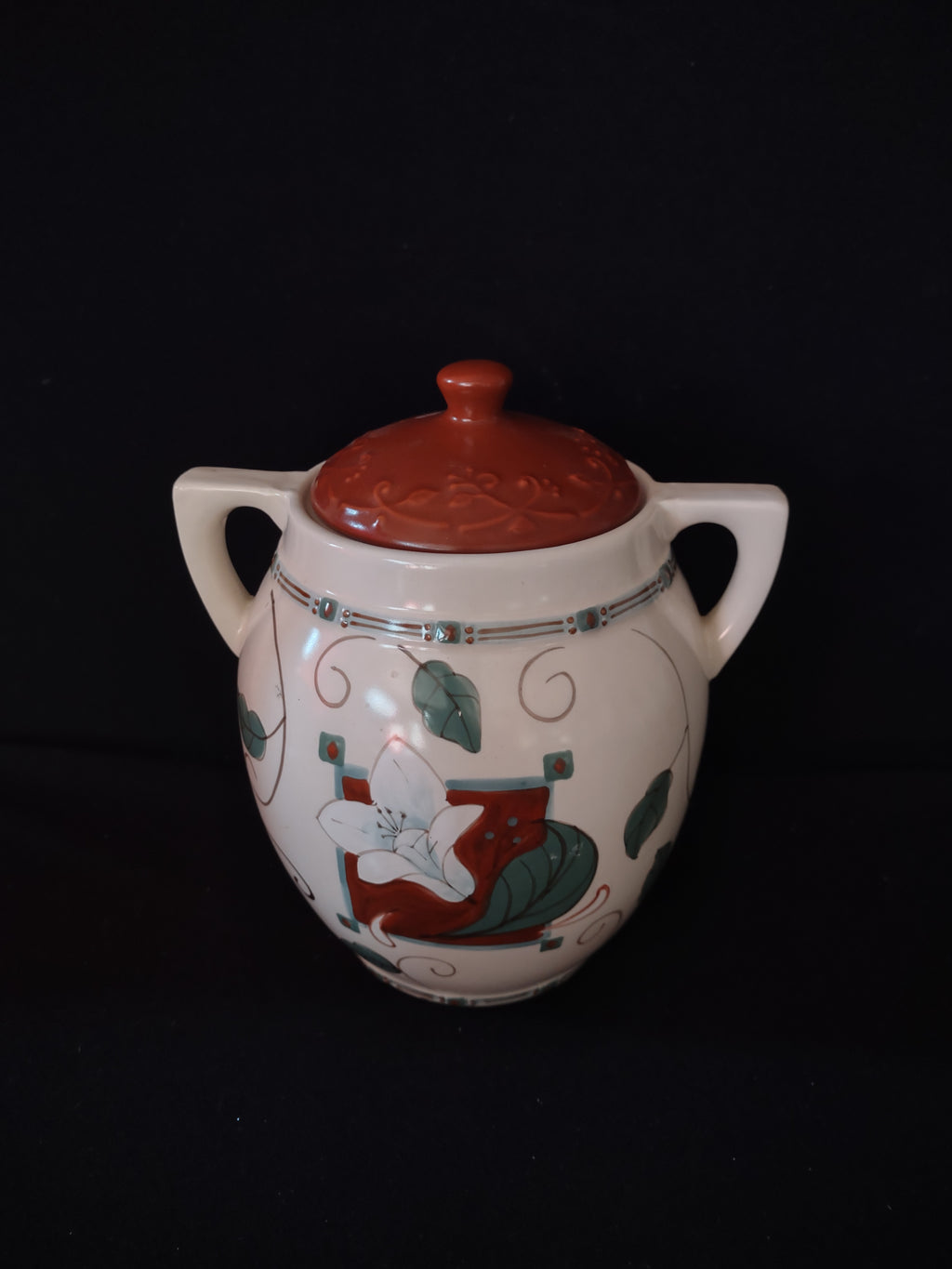 Vintage Pfaltzgraff USA 8-1/2" Tall Canister Cookie Jar Mission Flower (lot 5273