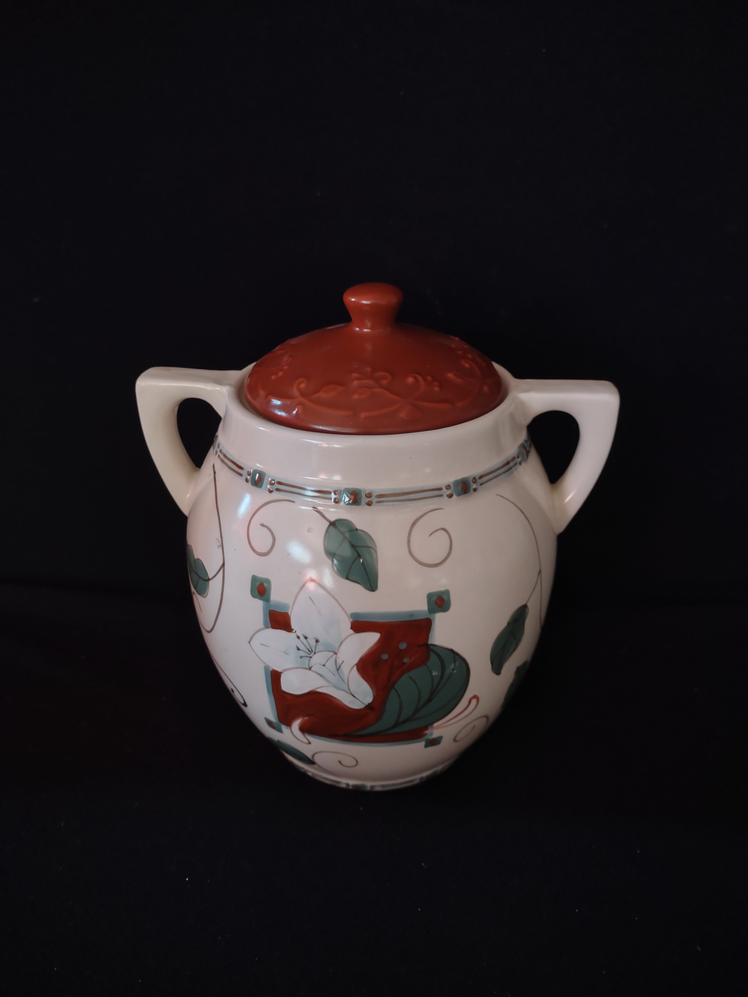 Vintage Pfaltzgraff USA 8-1/2" Tall Canister Cookie Jar Mission Flower (lot 5273