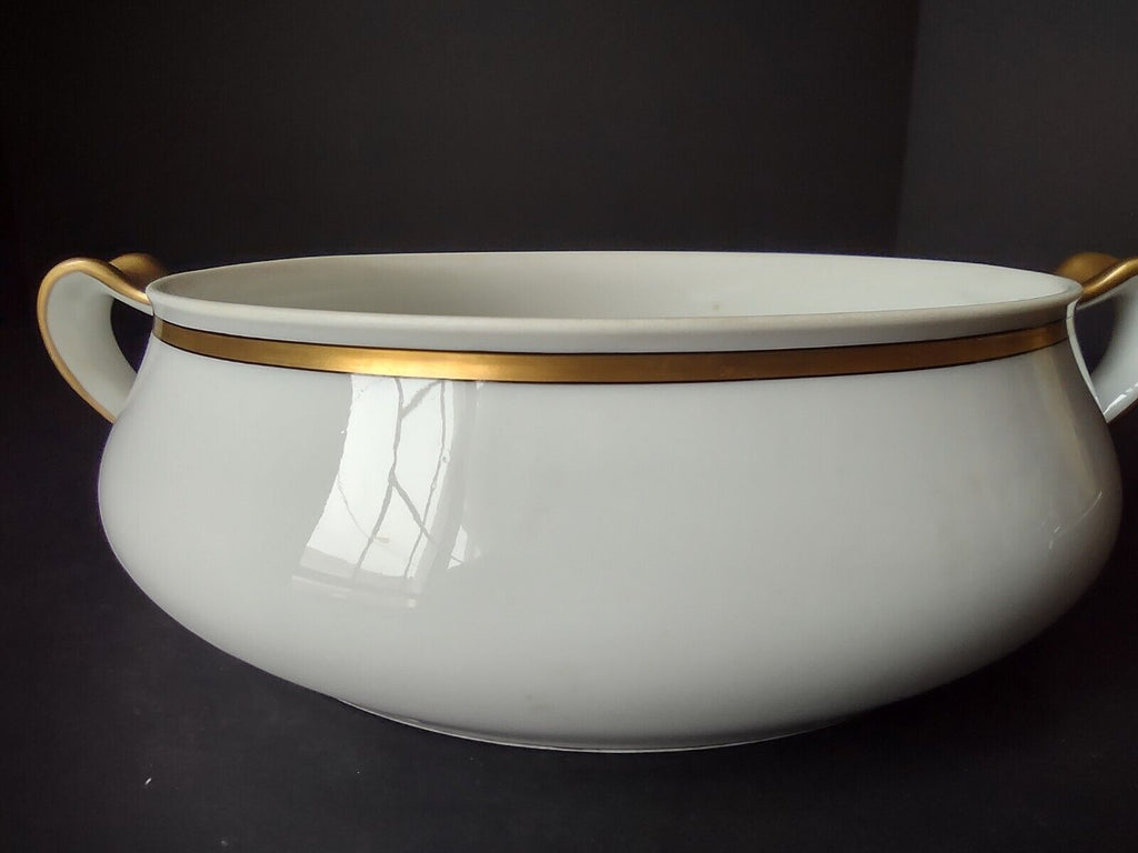 Haviland Limoges Gold & Black Trim White Round Tureen Bowl NO LID (lot 672)