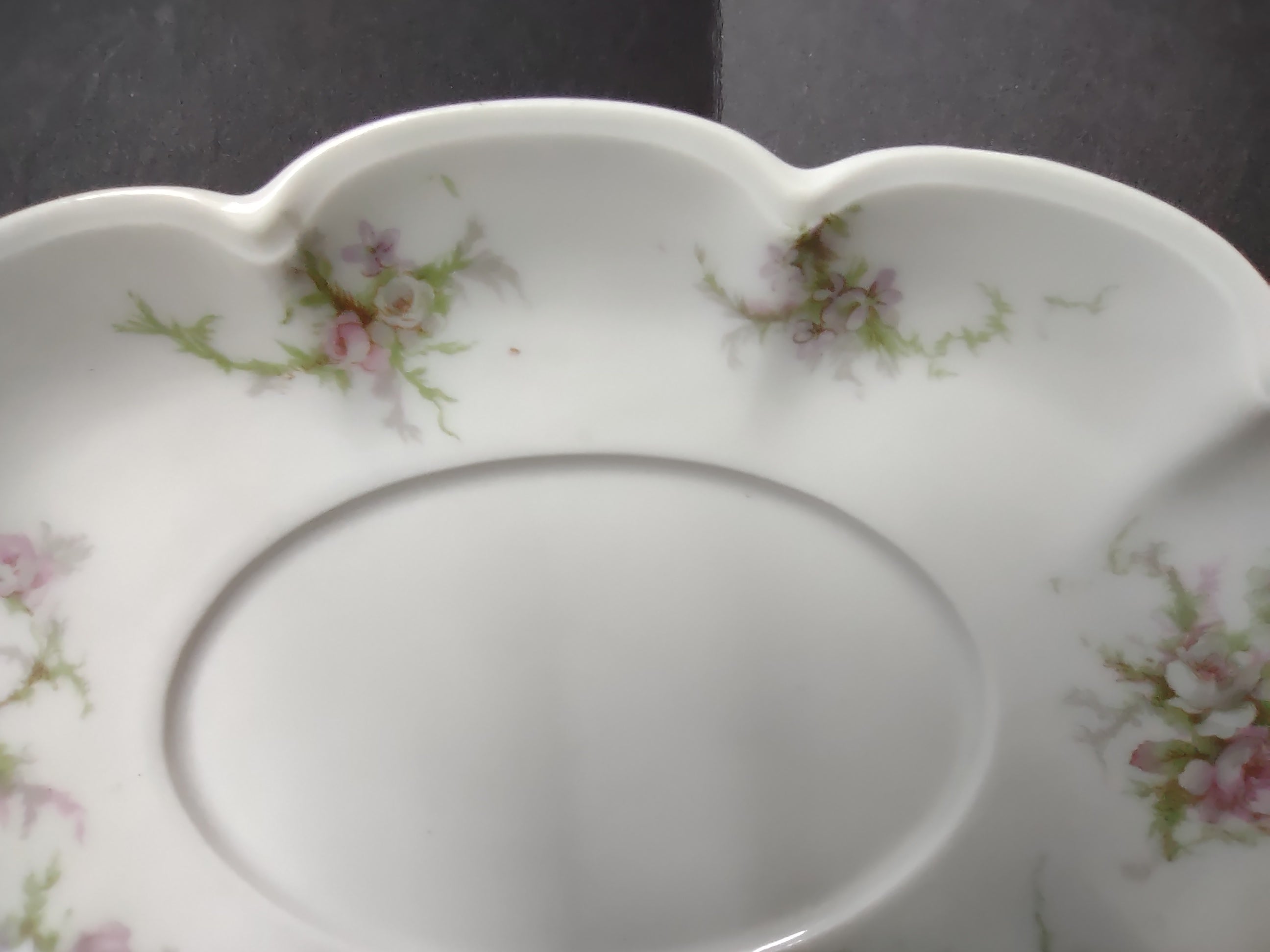 Haviland Limoges Gravy Bowl UNDERPLATE ONLY White Cabbage Rose Moss (lot 911)
