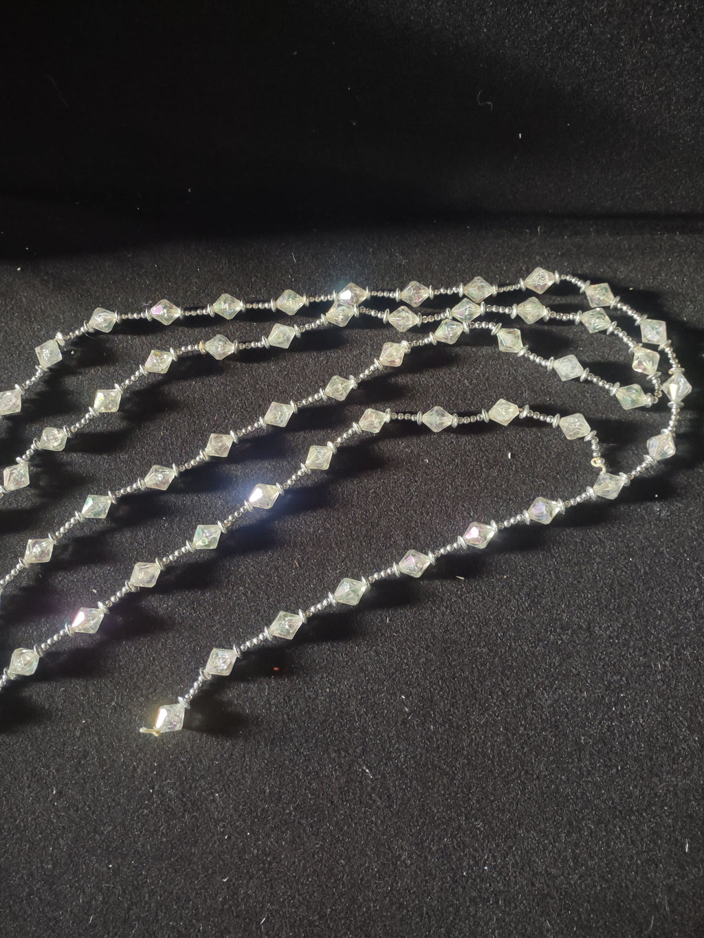 Vintage Christmas Garland Silver White Plastic 2 Strands 35 and 57"(Lot4665)