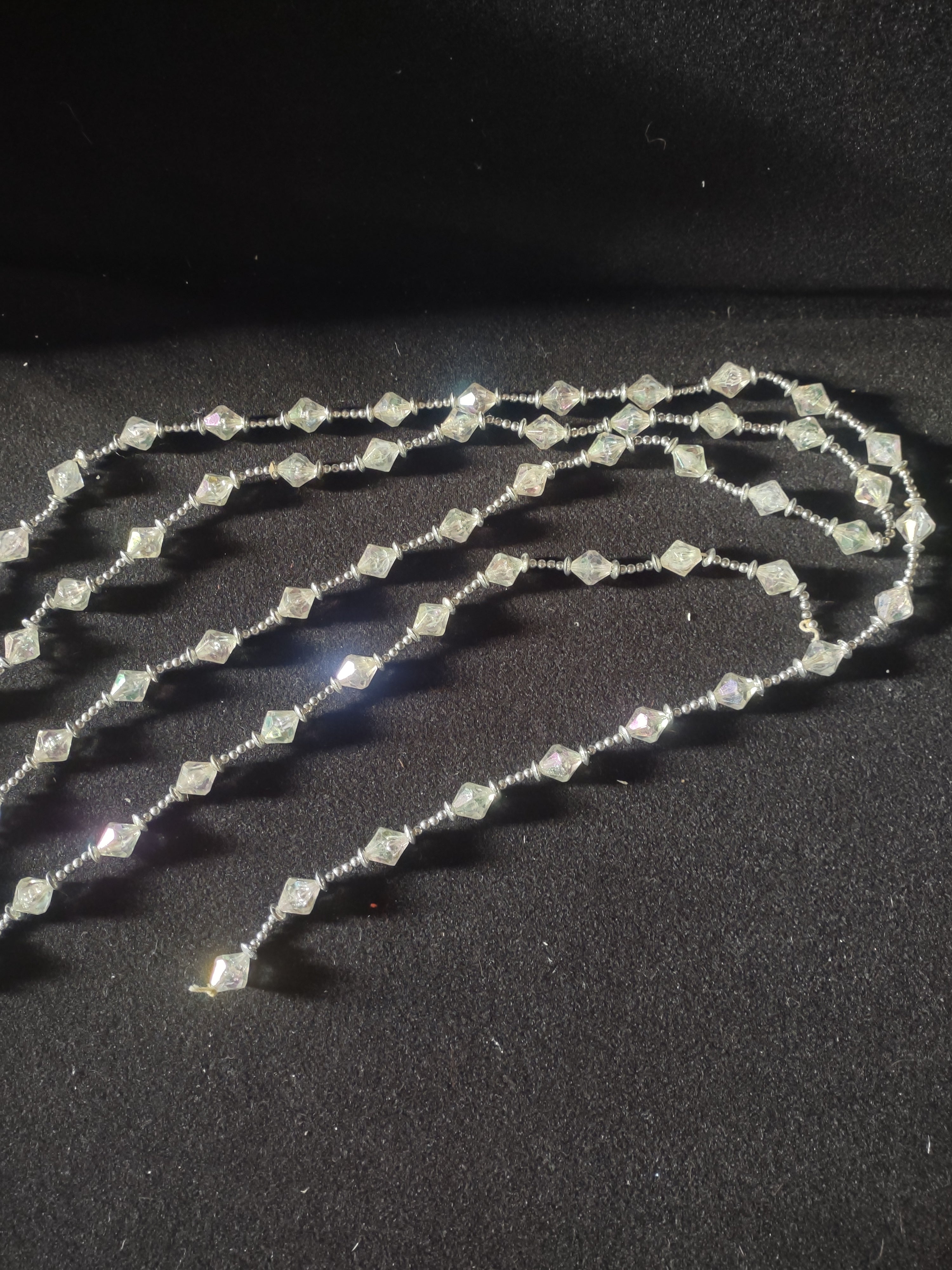 Vintage Christmas Garland Silver White Plastic 2 Strands 35 and 57"(Lot4665)