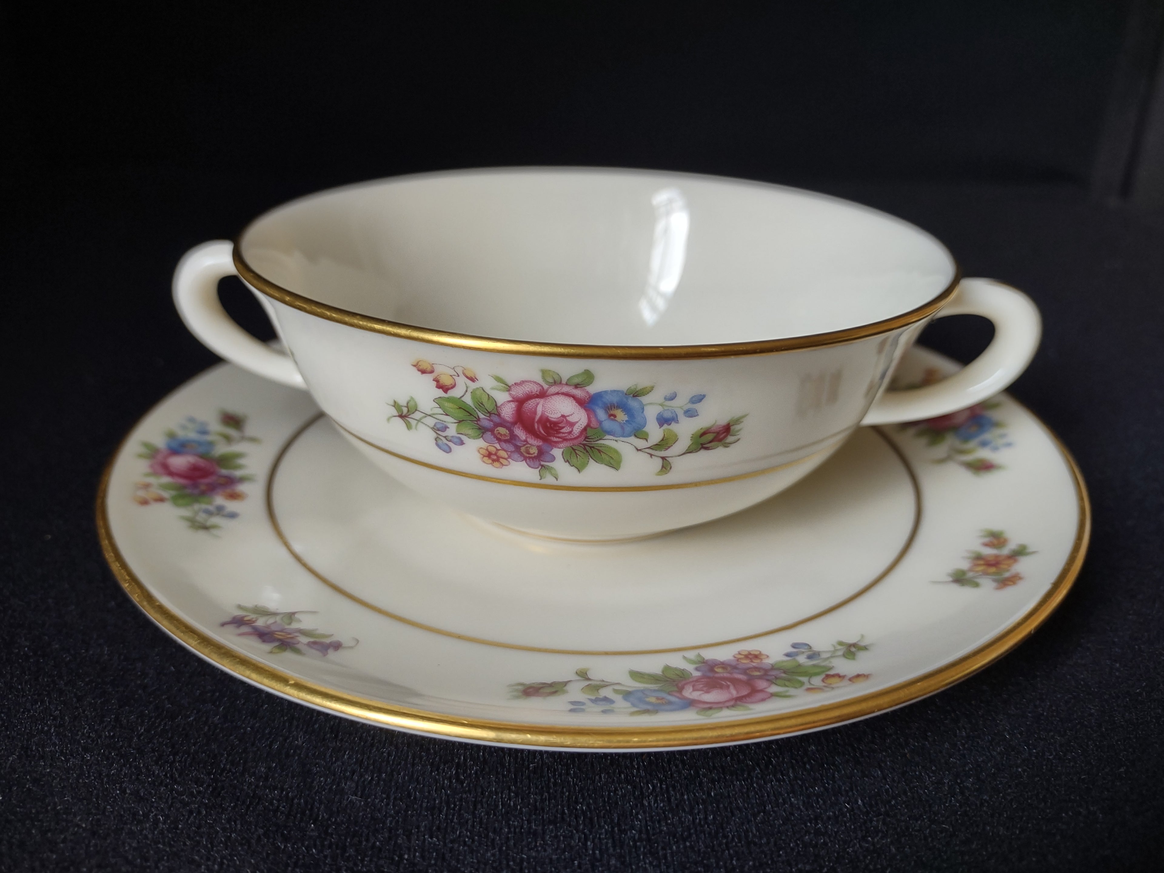 Vintage Lenox Rose L-347 Bouillon Cream Soup with Liner Gold Trim (lot 1818)
