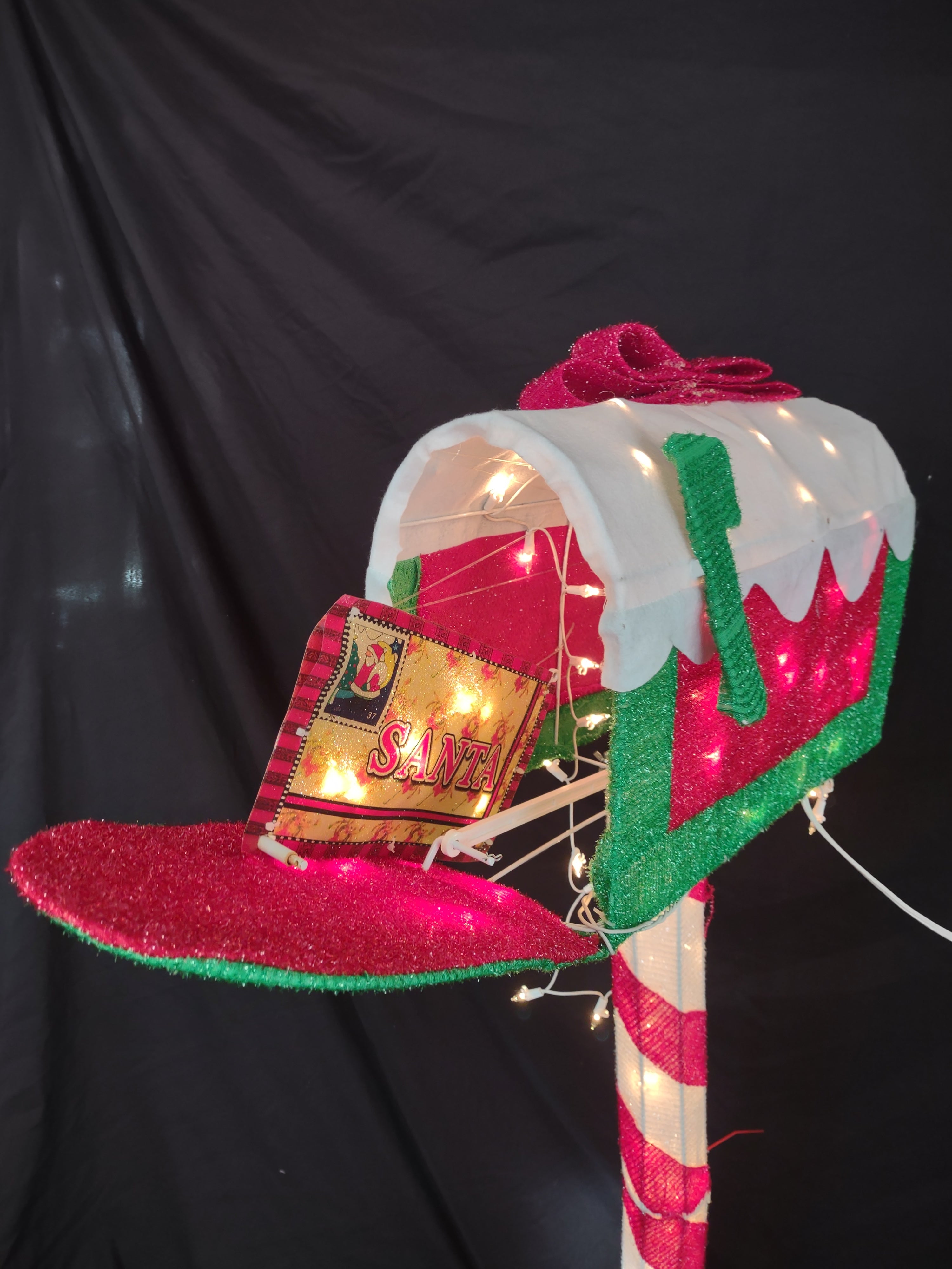 Christmas Vintage Santa Mail Box Tinsel 50" tall Moving Animated (lot 4843)
