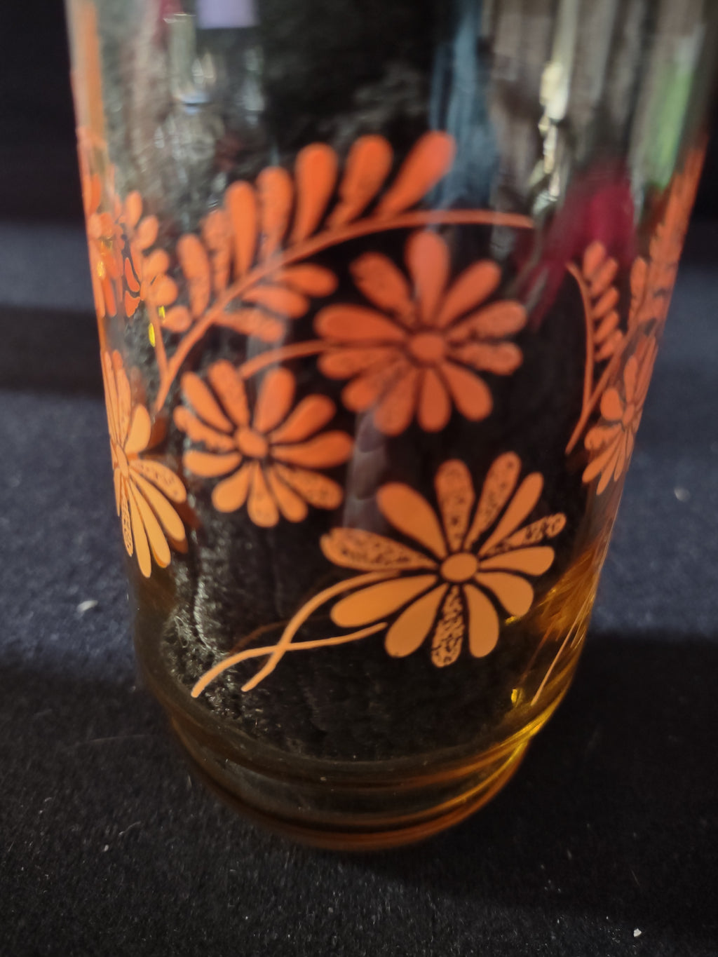 Vintage MCM Libbey Amber Glass Orange Daisy Juice Glass Set Of 3 (Lot 5144)
